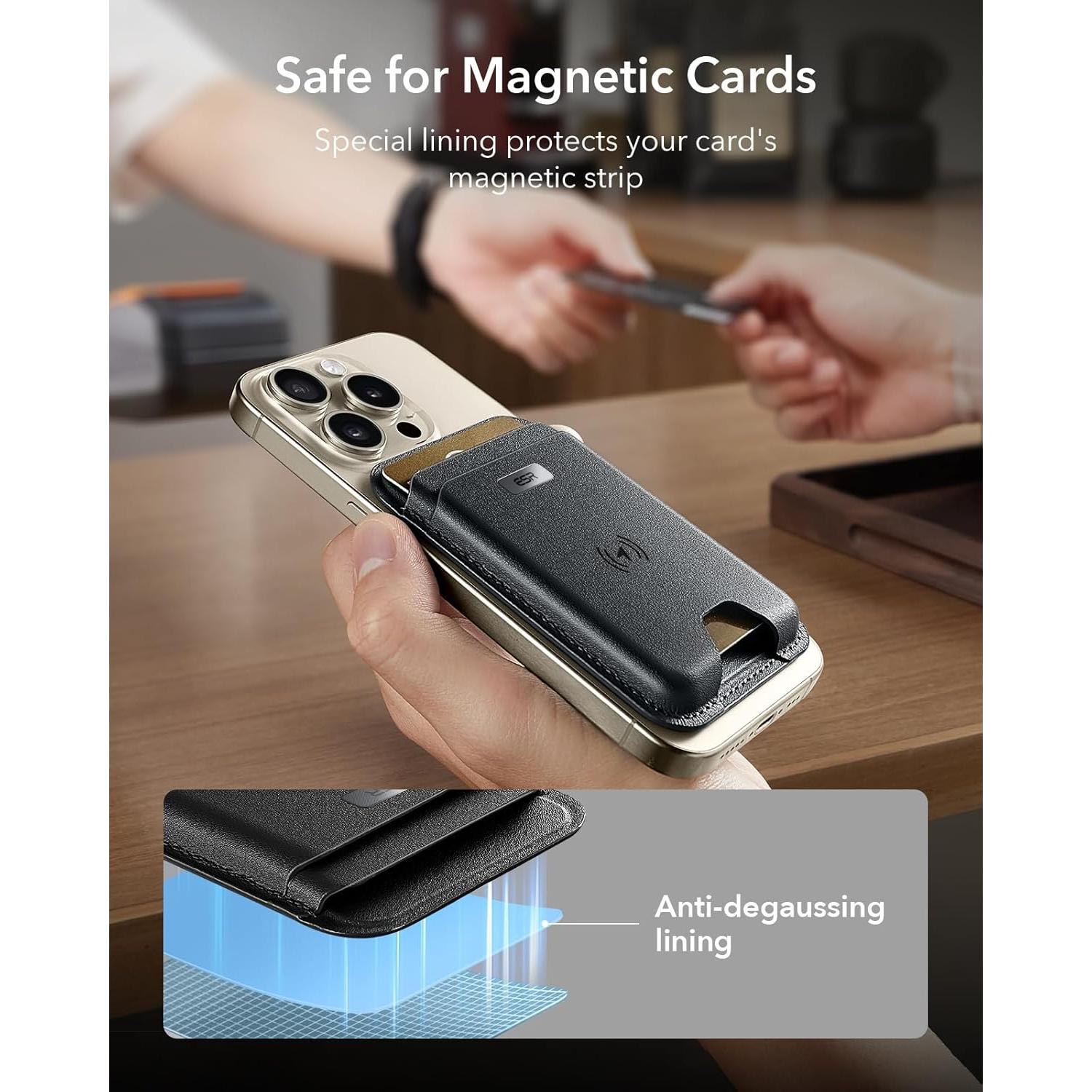 Cartera MagSafe ESR con Find My, RFID, 5 Tarjetas, Negro