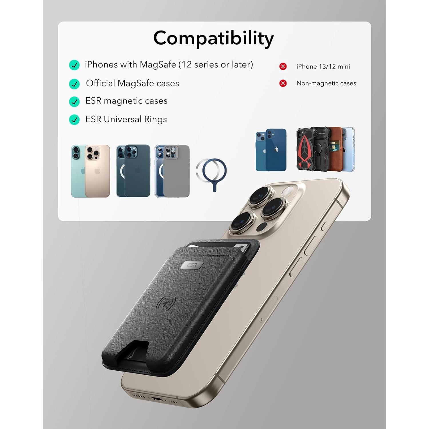 Cartera MagSafe ESR con Find My, RFID, 5 Tarjetas, Negro