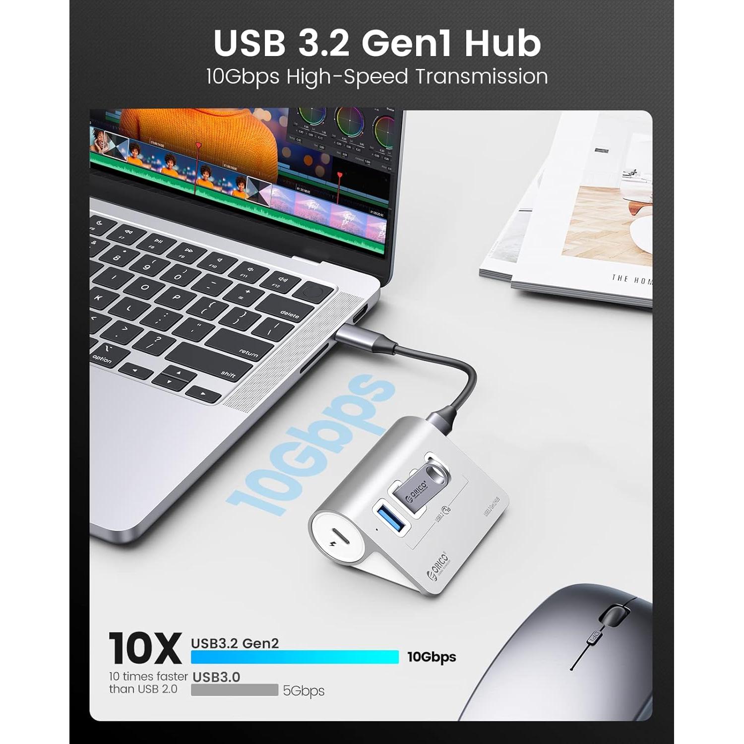 Hub USB 3.2 Gen 2 ORICO 4 Puertos 10Gbps Aluminio