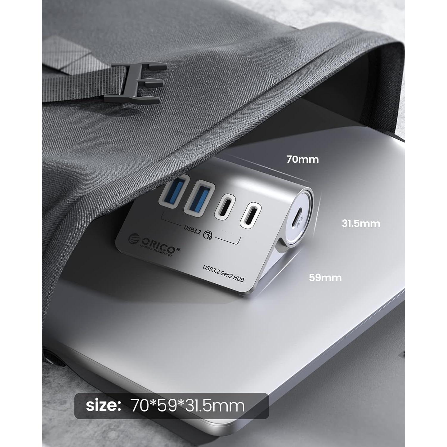 Hub USB 3.2 Gen 2 ORICO 4 Puertos 10Gbps Aluminio