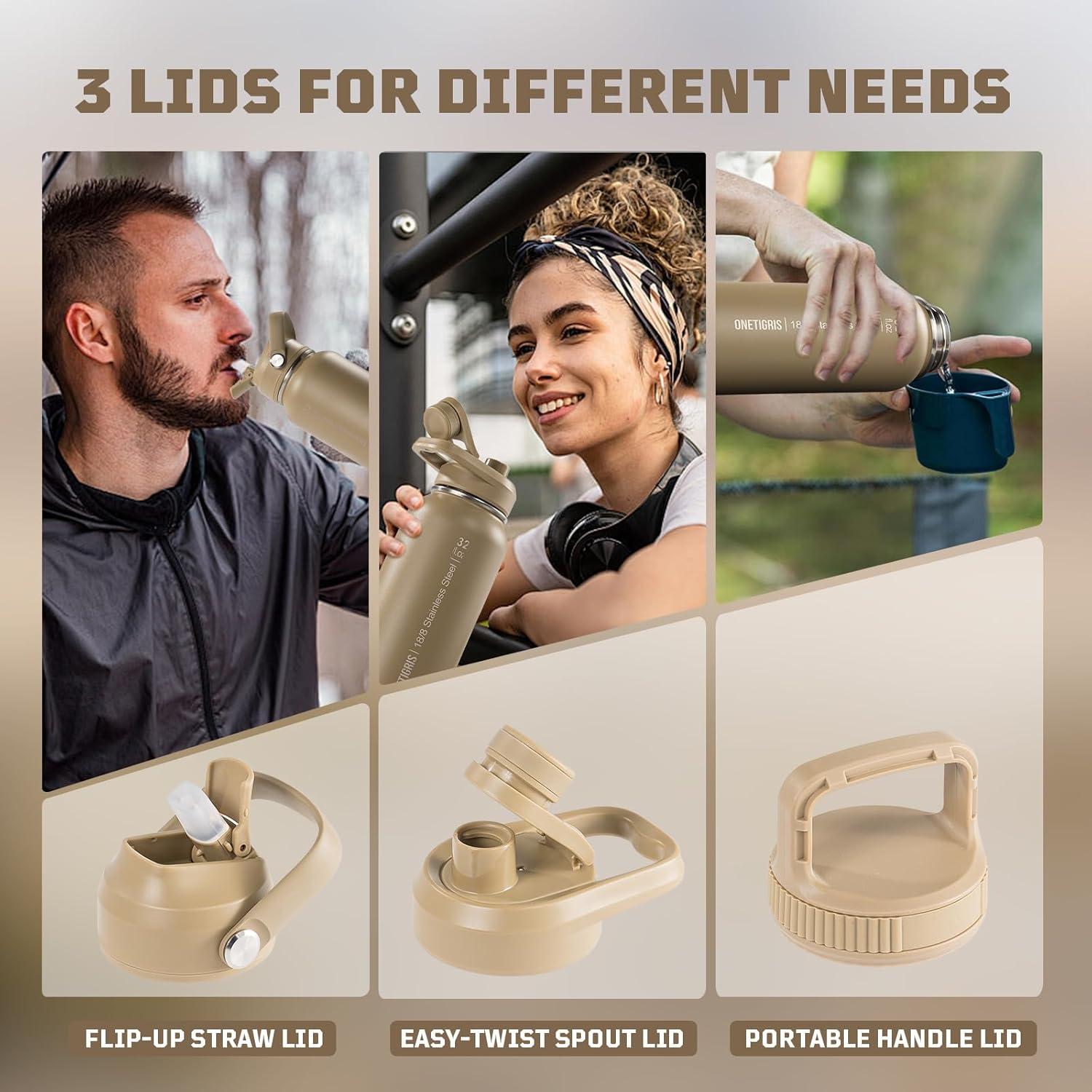 Botella de Agua Aislada OneTigris 0.91L con 3 Tapas