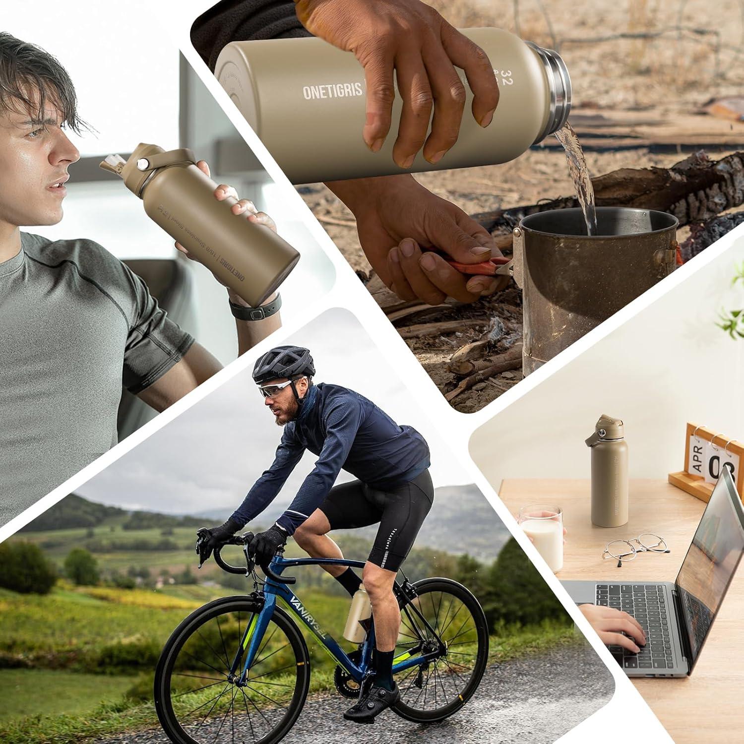 Botella de Agua Aislada OneTigris 0.91L con 3 Tapas