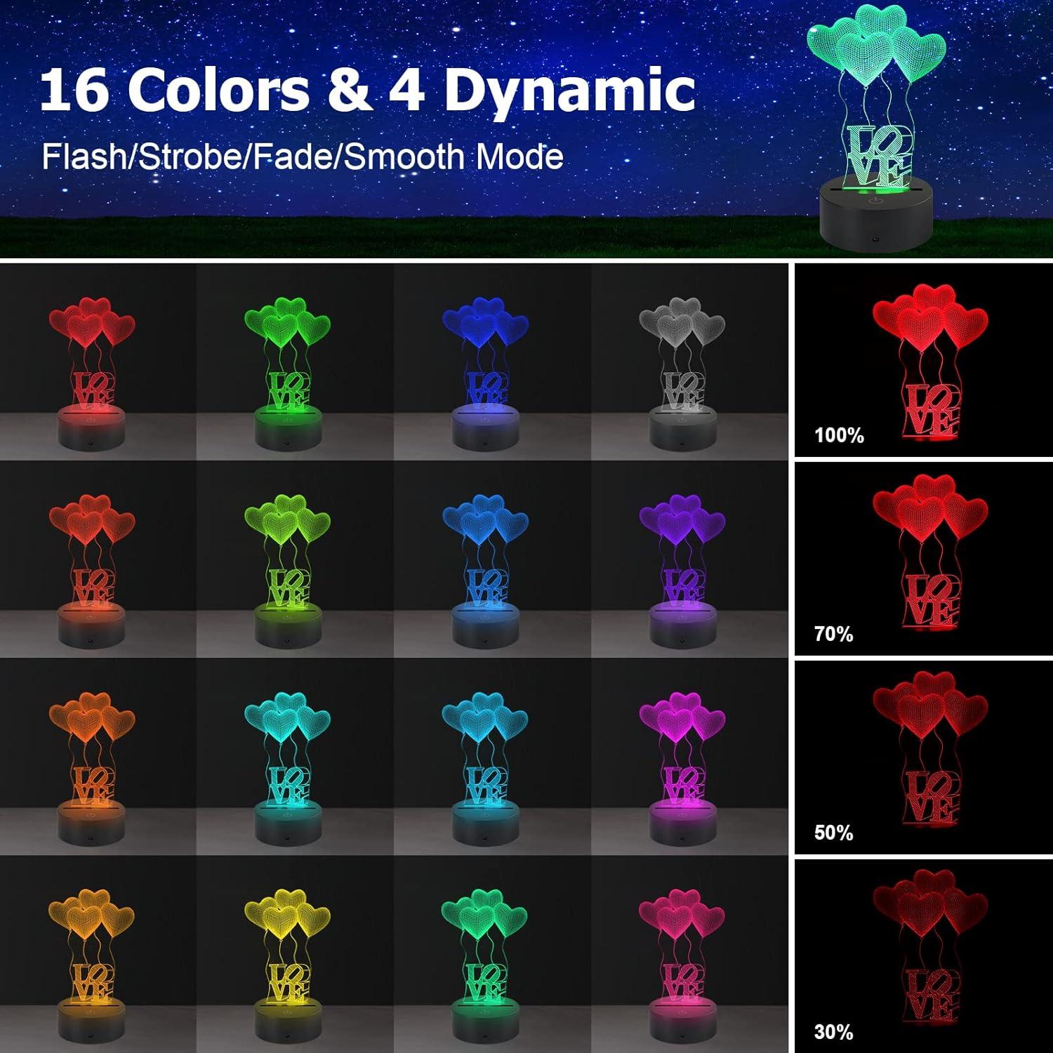 Lámpara 3D AZIMOM Corazón de Amor Luz Nocturna 16 Colores