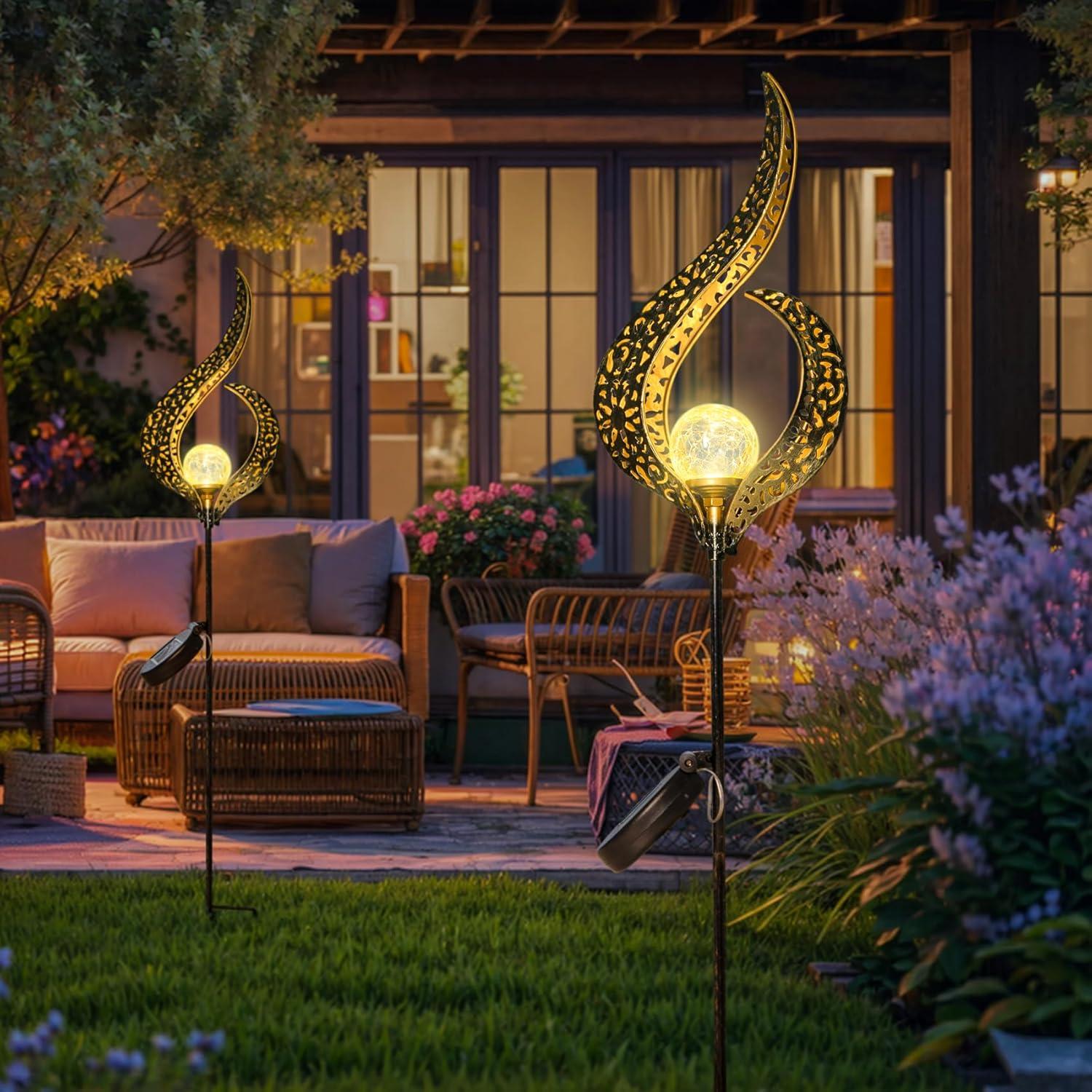 Luces Solares de Jardín HOMEIMPRO, LED Flor de Vidrio Impermeable