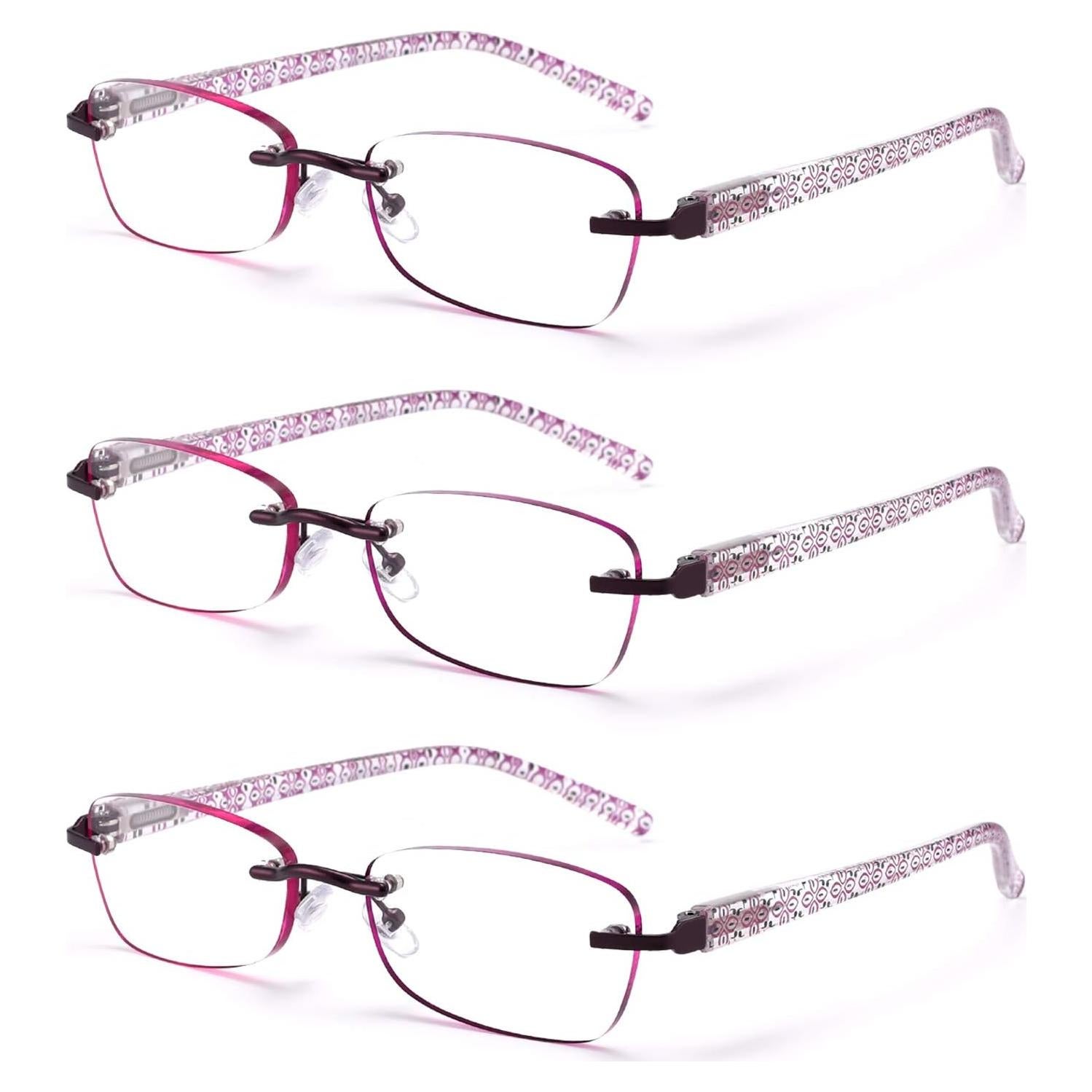 Gafas de lectura sin montura FEIVSN 3 pares rojos 2.25x