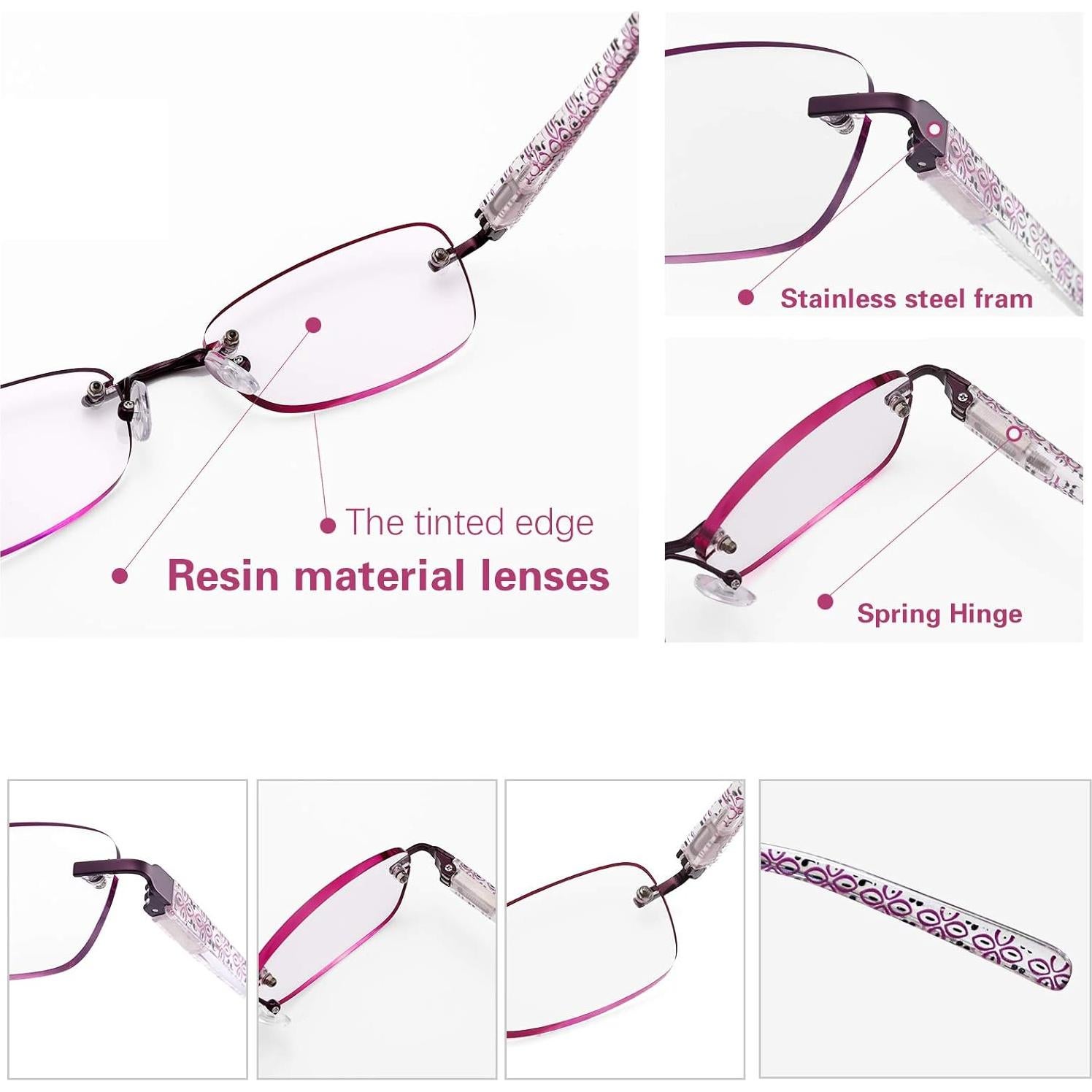 Gafas de lectura sin montura FEIVSN 3 pares rojos 2.25x