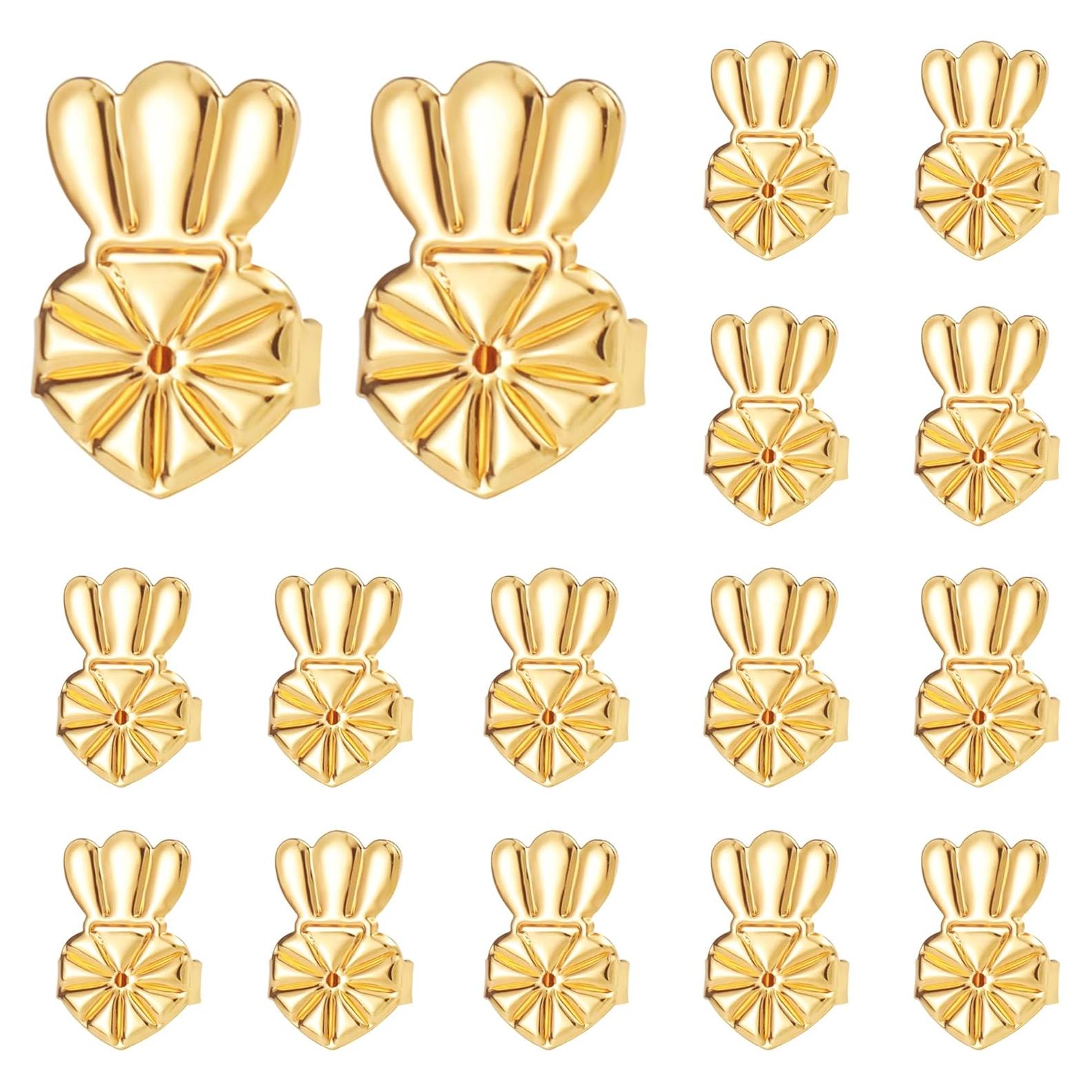 Earring Backs for Droopy Ears, 8 Pairs Hypoallergenic Earring Lifters Backs for Studs, Adjustable 18K Gold Secure Backs Repacements for Heavy Earrings