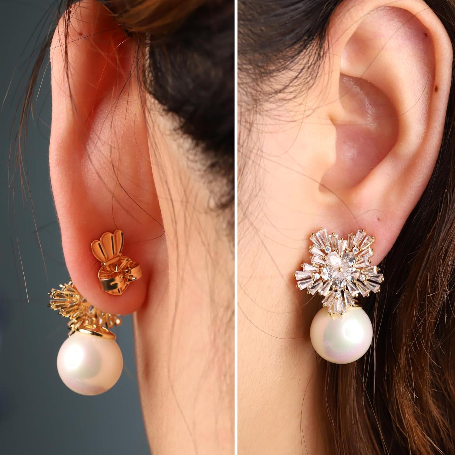 Earring Backs for Droopy Ears, 8 Pairs Hypoallergenic Earring Lifters Backs for Studs, Adjustable 18K Gold Secure Backs Repacements for Heavy Earrings