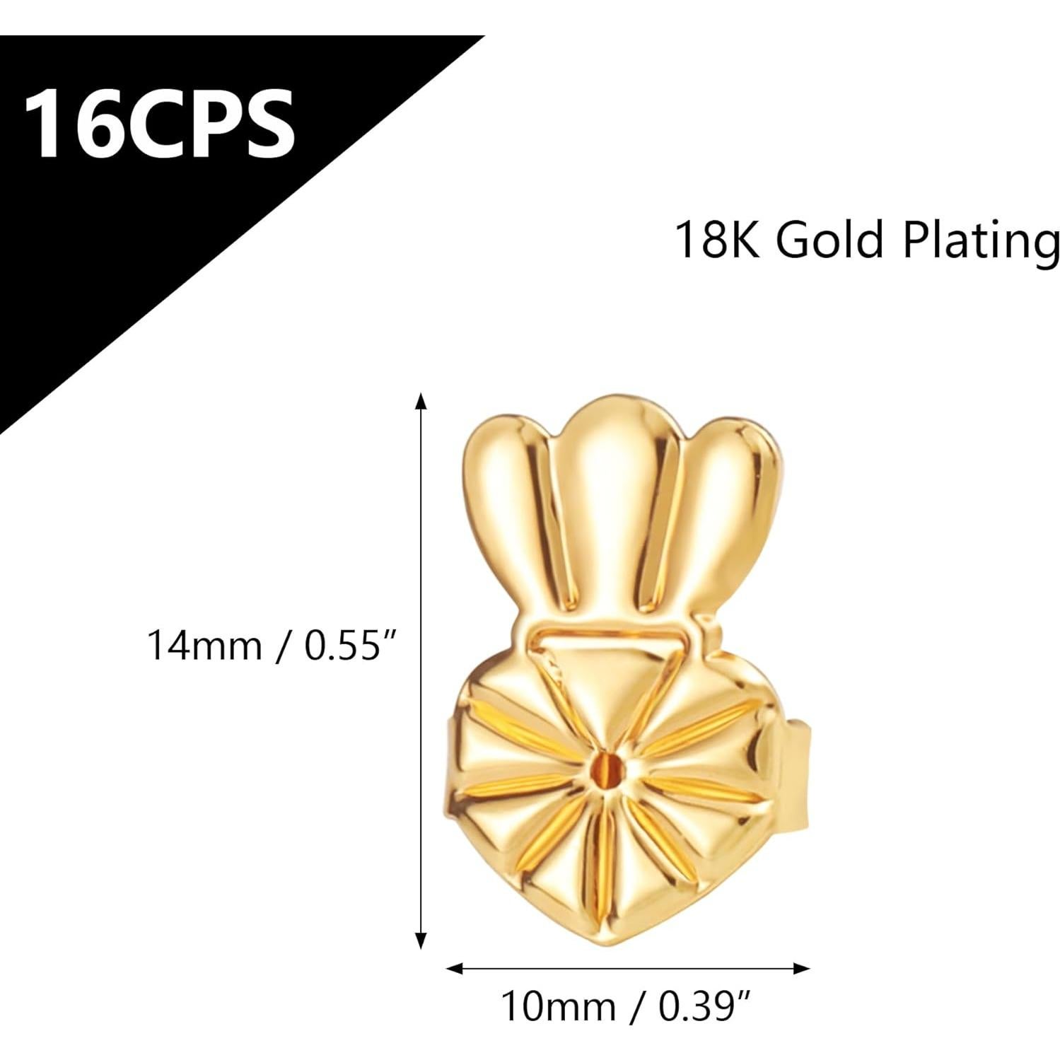 Earring Backs for Droopy Ears, 8 Pairs Hypoallergenic Earring Lifters Backs for Studs, Adjustable 18K Gold Secure Backs Repacements for Heavy Earrings