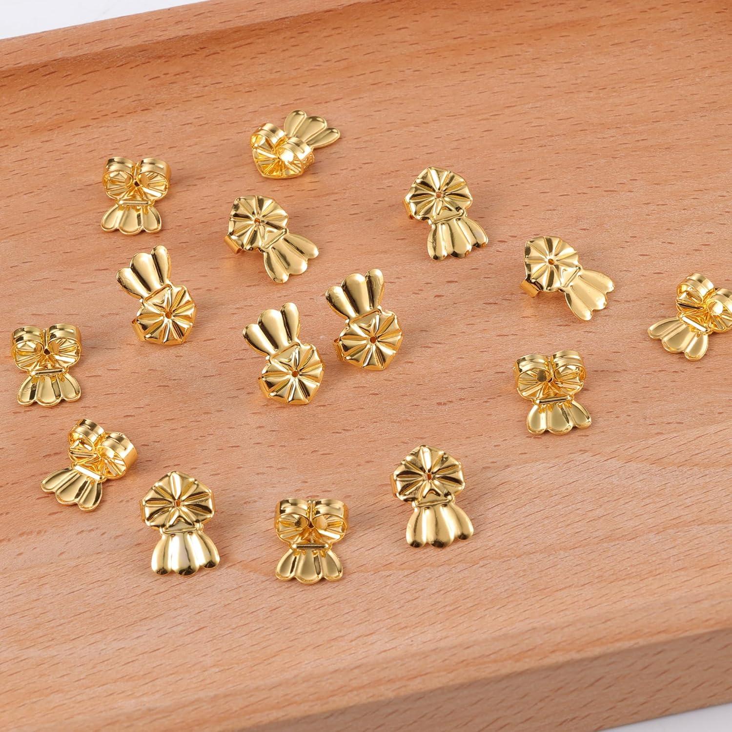 Earring Backs for Droopy Ears, 8 Pairs Hypoallergenic Earring Lifters Backs for Studs, Adjustable 18K Gold Secure Backs Repacements for Heavy Earrings