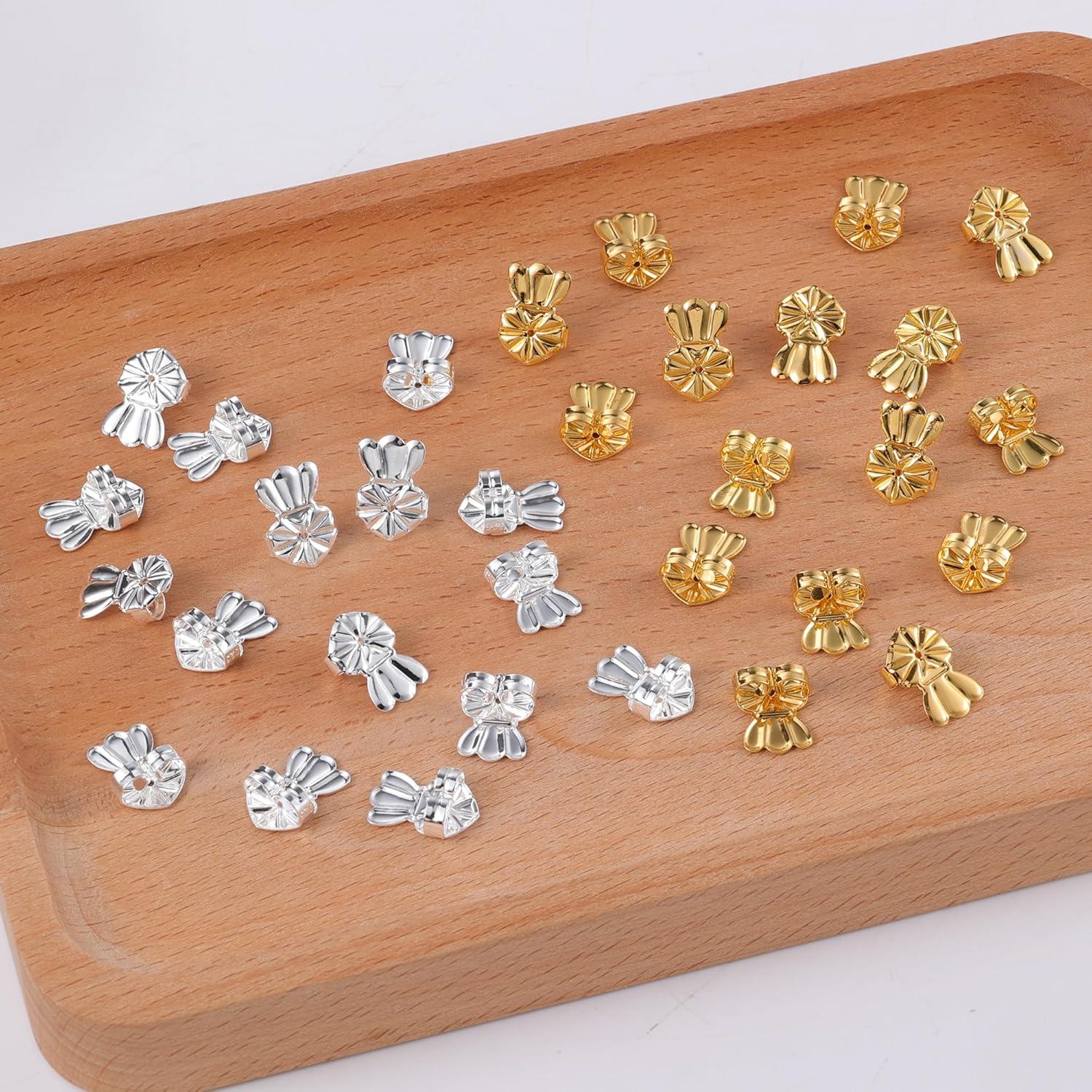 Earring Backs for Droopy Ears, 8 Pairs Hypoallergenic Earring Lifters Backs for Studs, Adjustable 18K Gold Secure Backs Repacements for Heavy Earrings