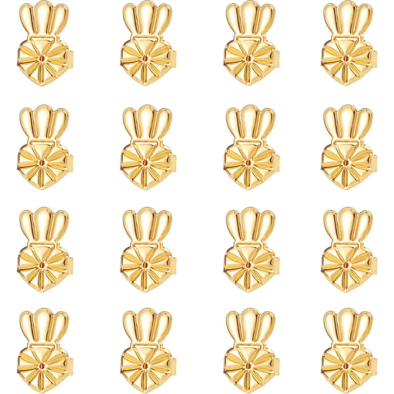 Earring Backs for Droopy Ears, 8 Pairs Hypoallergenic Earring Lifters Backs for Studs, Adjustable 18K Gold Secure Backs Repacements for Heavy Earrings