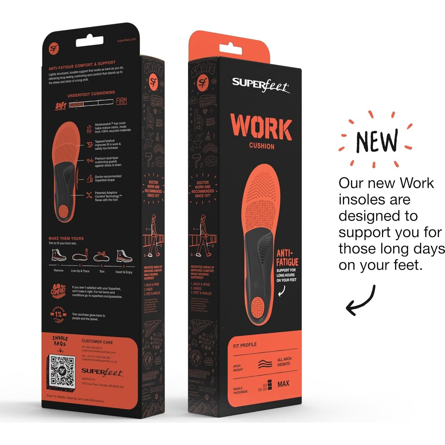 Plantillas ortopédicas recortables Superfeet Work Cushion - Hombres 5.5-7