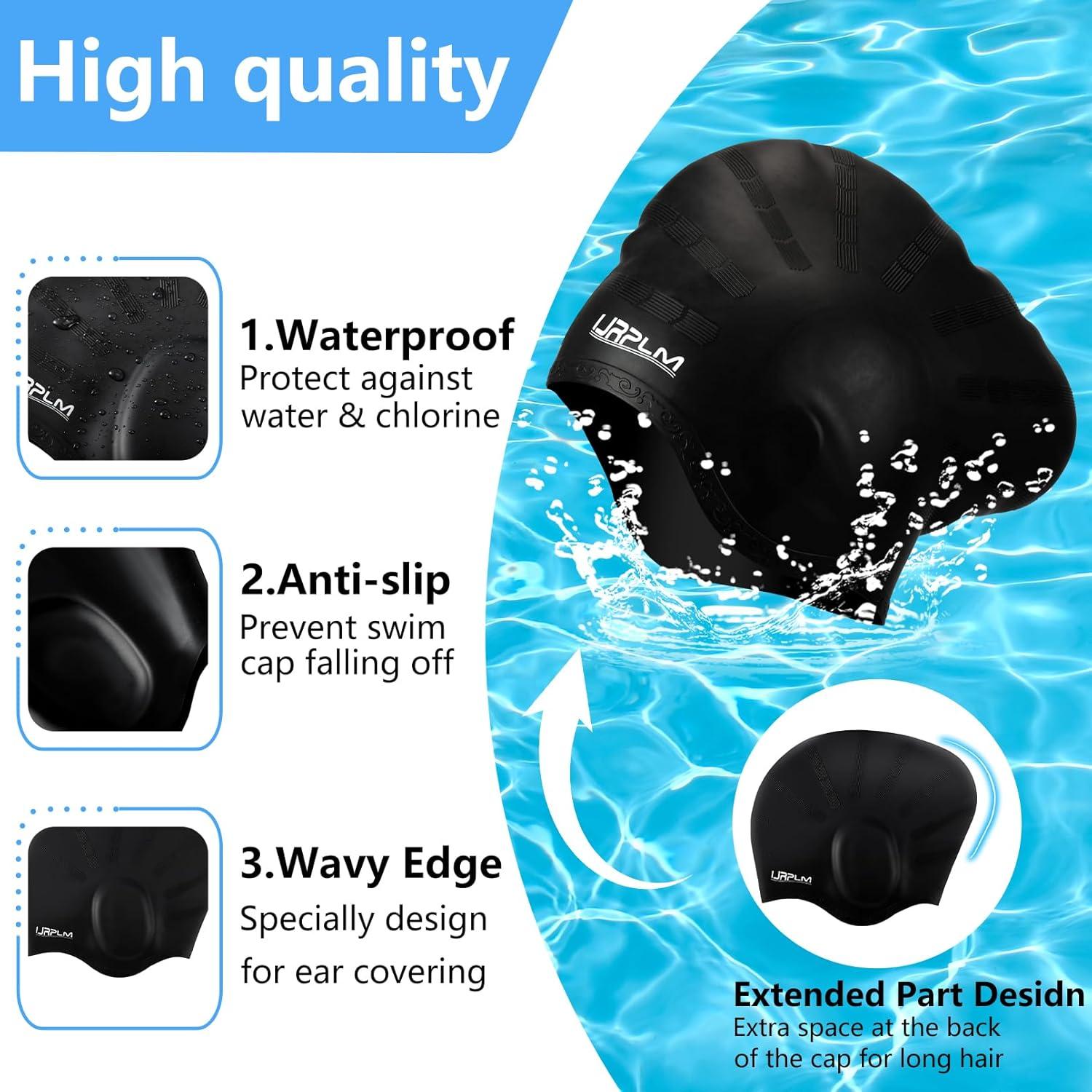 Gorro de Natación Silicona IJRPLM para Cabello Largo - Negro