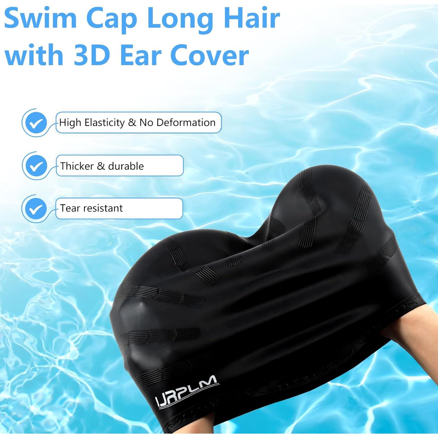Gorro de Natación Silicona IJRPLM para Cabello Largo - Negro