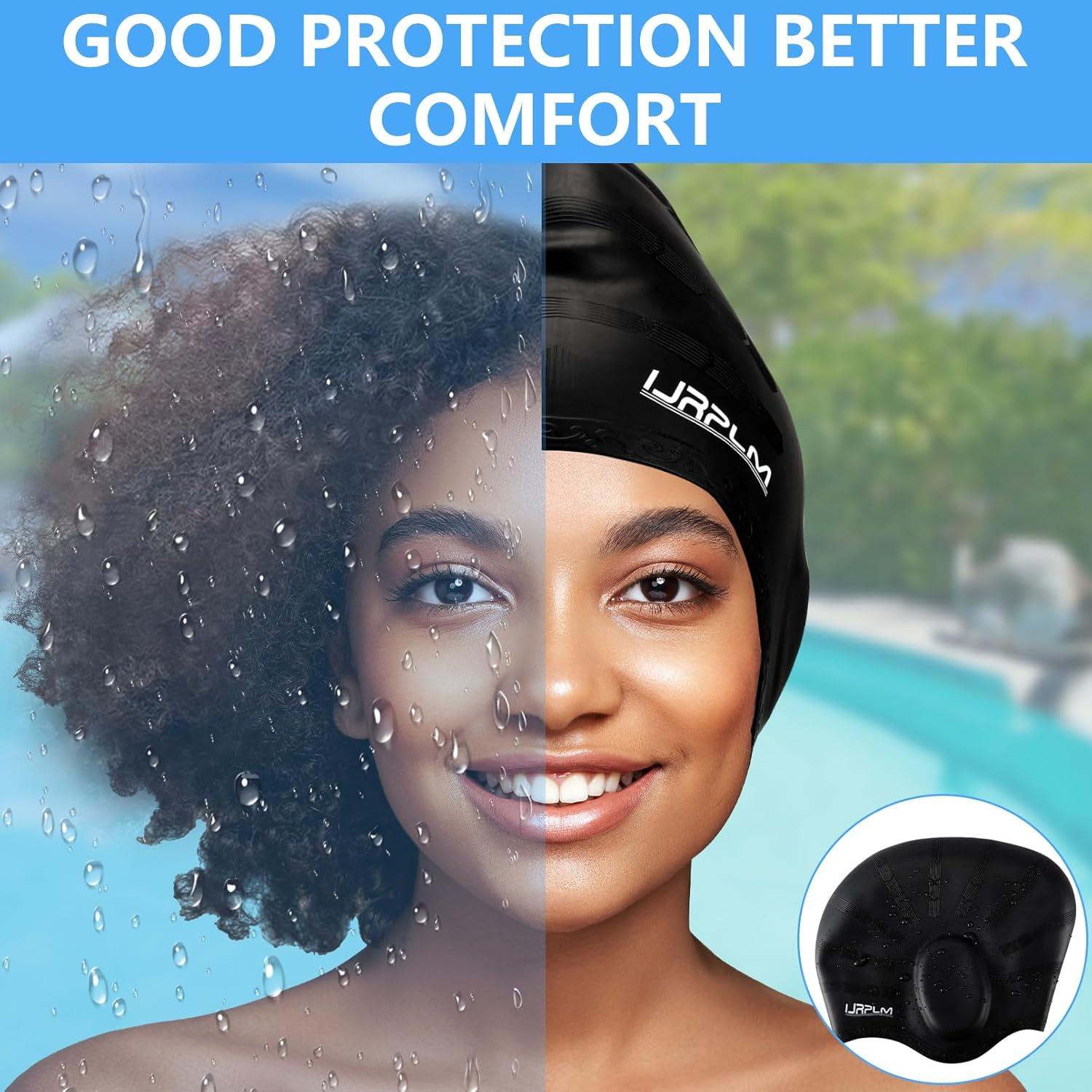 Gorro de Natación Silicona IJRPLM para Cabello Largo - Negro