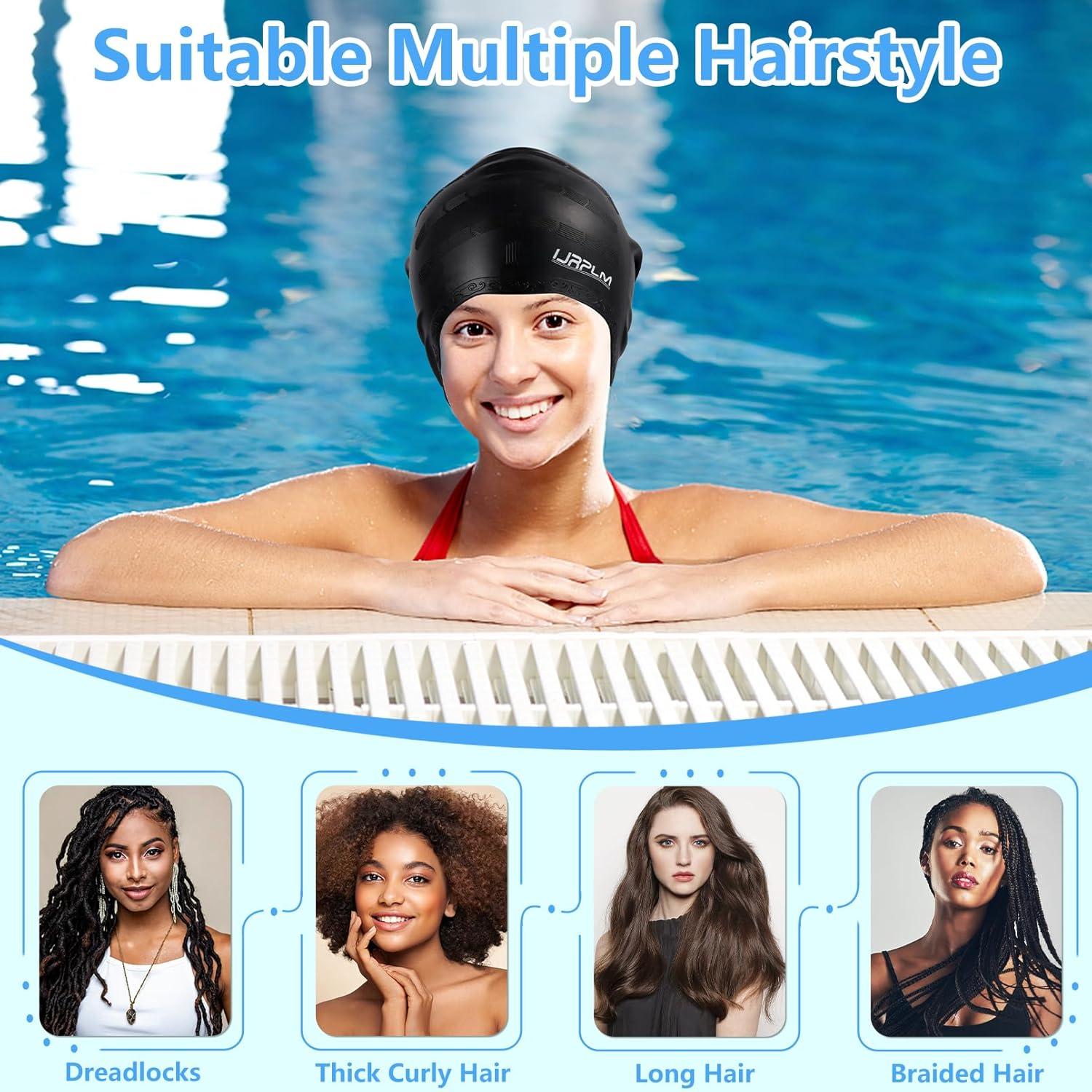 Gorro de Natación Silicona IJRPLM para Cabello Largo - Negro