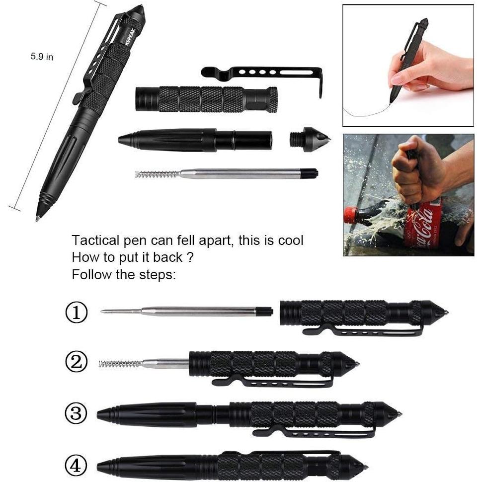 Bolígrafo Táctico KEPEAK con Rompevidrios y 6 Recargas