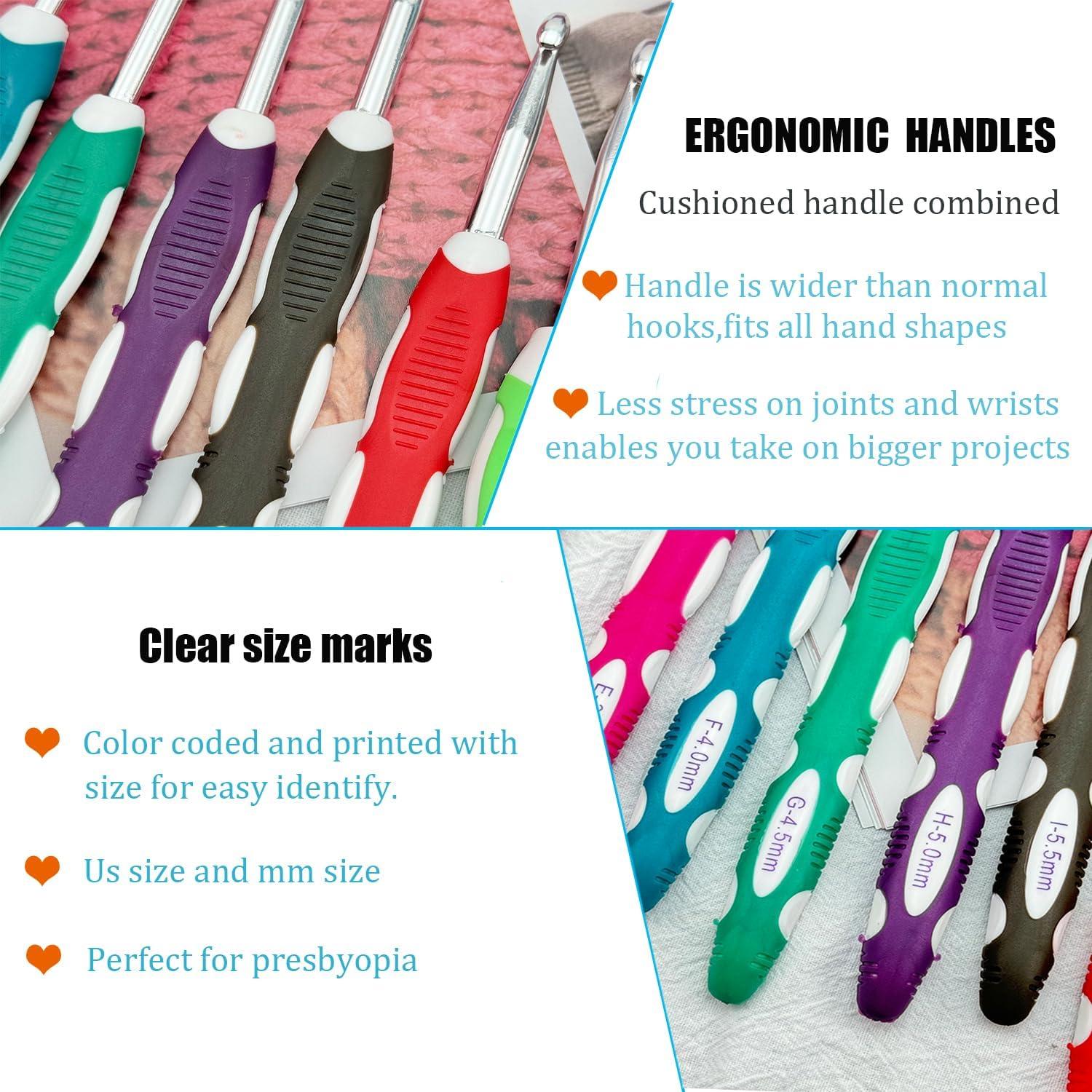 Juego de Ganchillos Ergonómicos Weabetfu 2mm a 10mm con Estuche