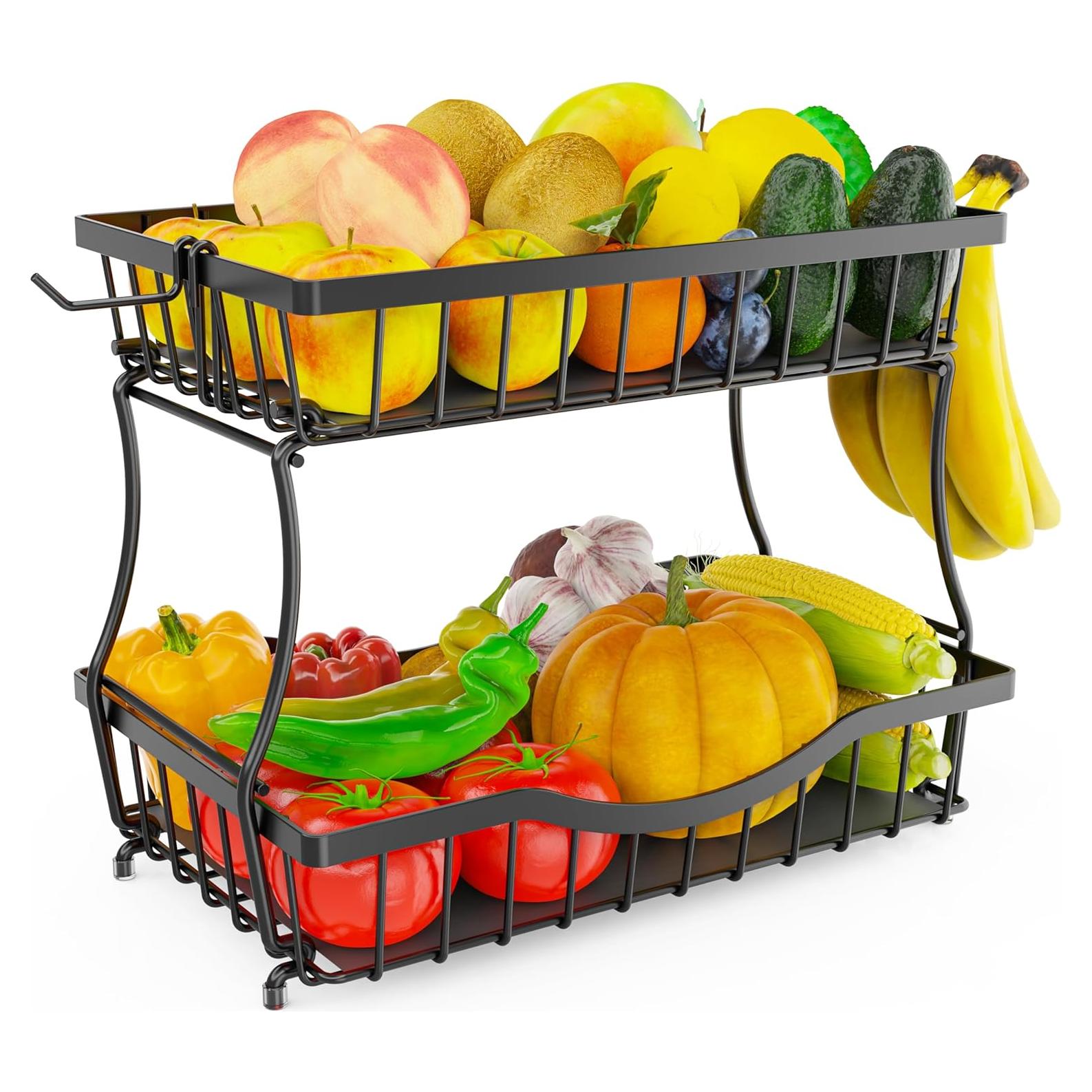 Cesta de frutas de 2 niveles Zurklulu - Metal negro 36.8x24.1 cm