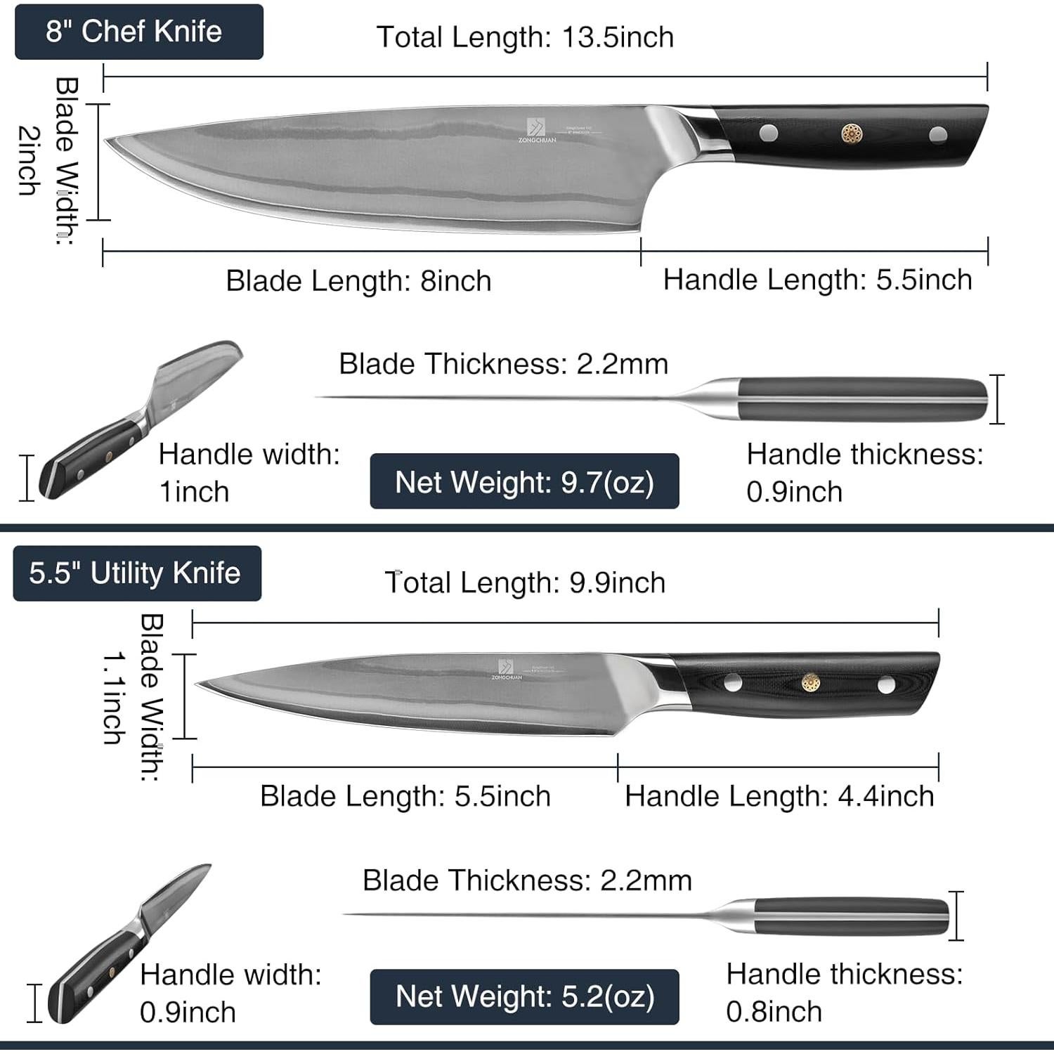 Juego de cuchillos de cocina ZongChuan 10C 2 piezas acero VG10