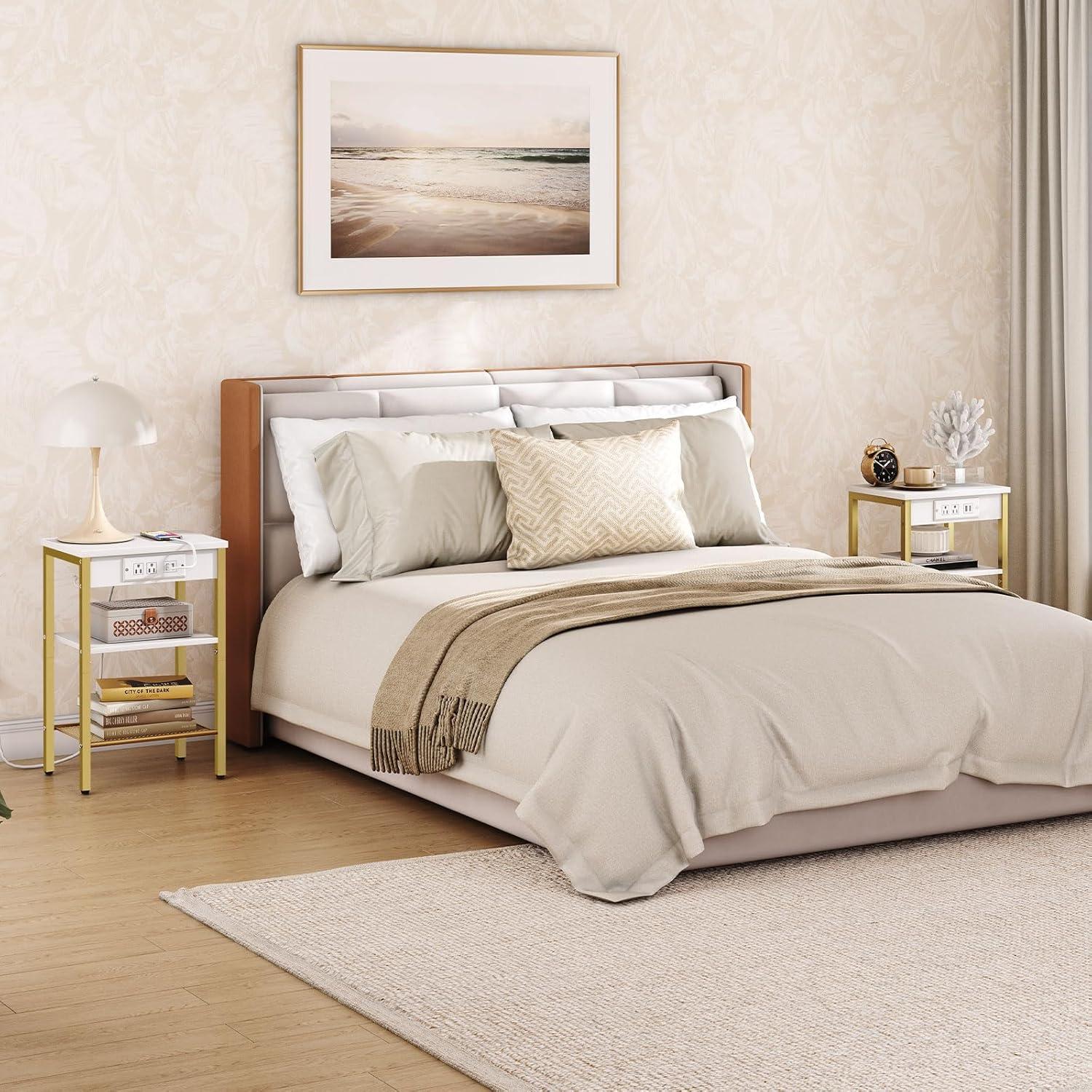 Mesa Lateral HOOBRO DW112BZ01G1 con Carga USB y 3 Estantes