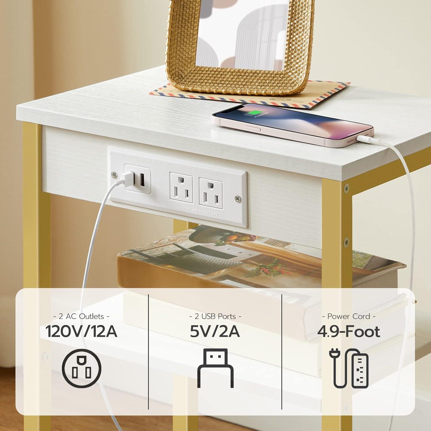 Mesa Lateral HOOBRO DW112BZ01G1 con Carga USB y 3 Estantes