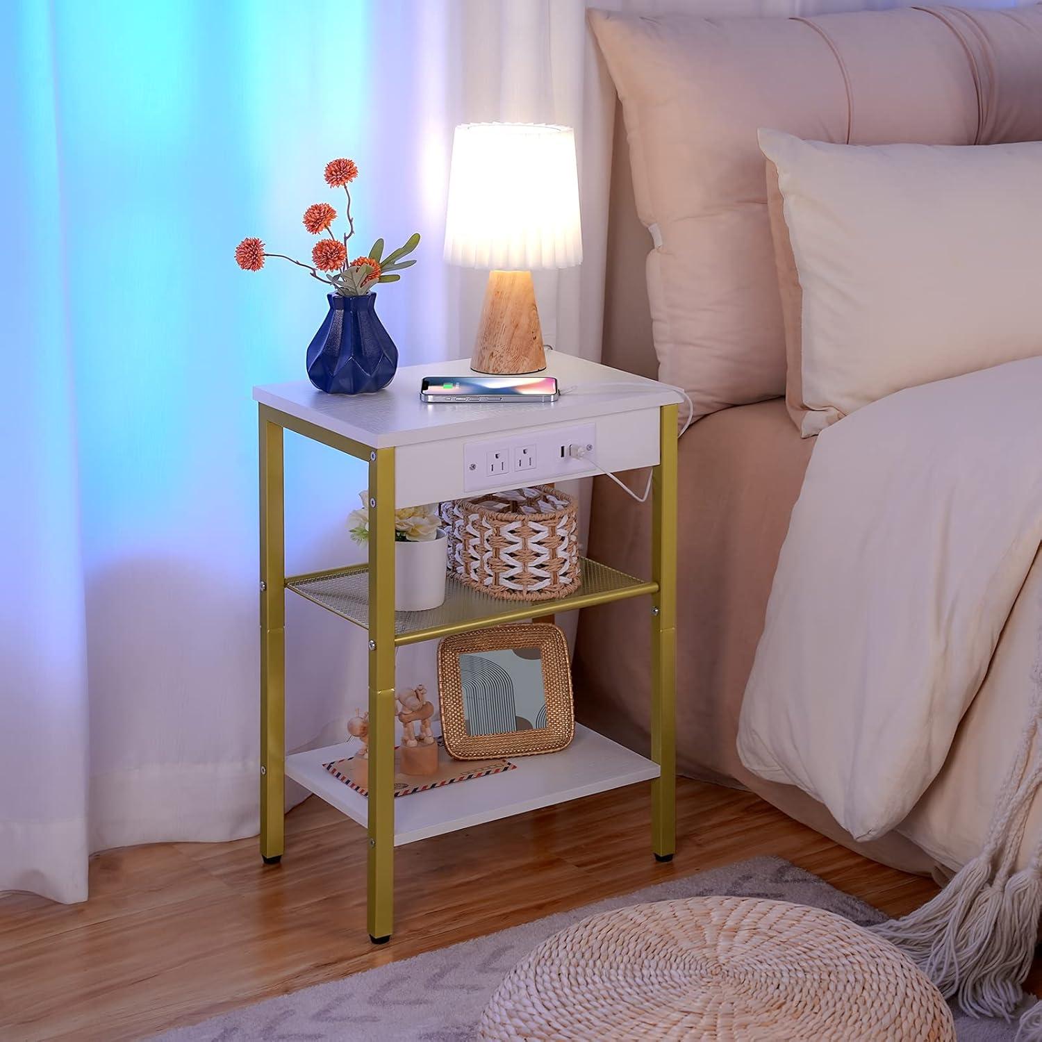 Mesa Lateral HOOBRO DW112BZ01G1 con Carga USB y 3 Estantes