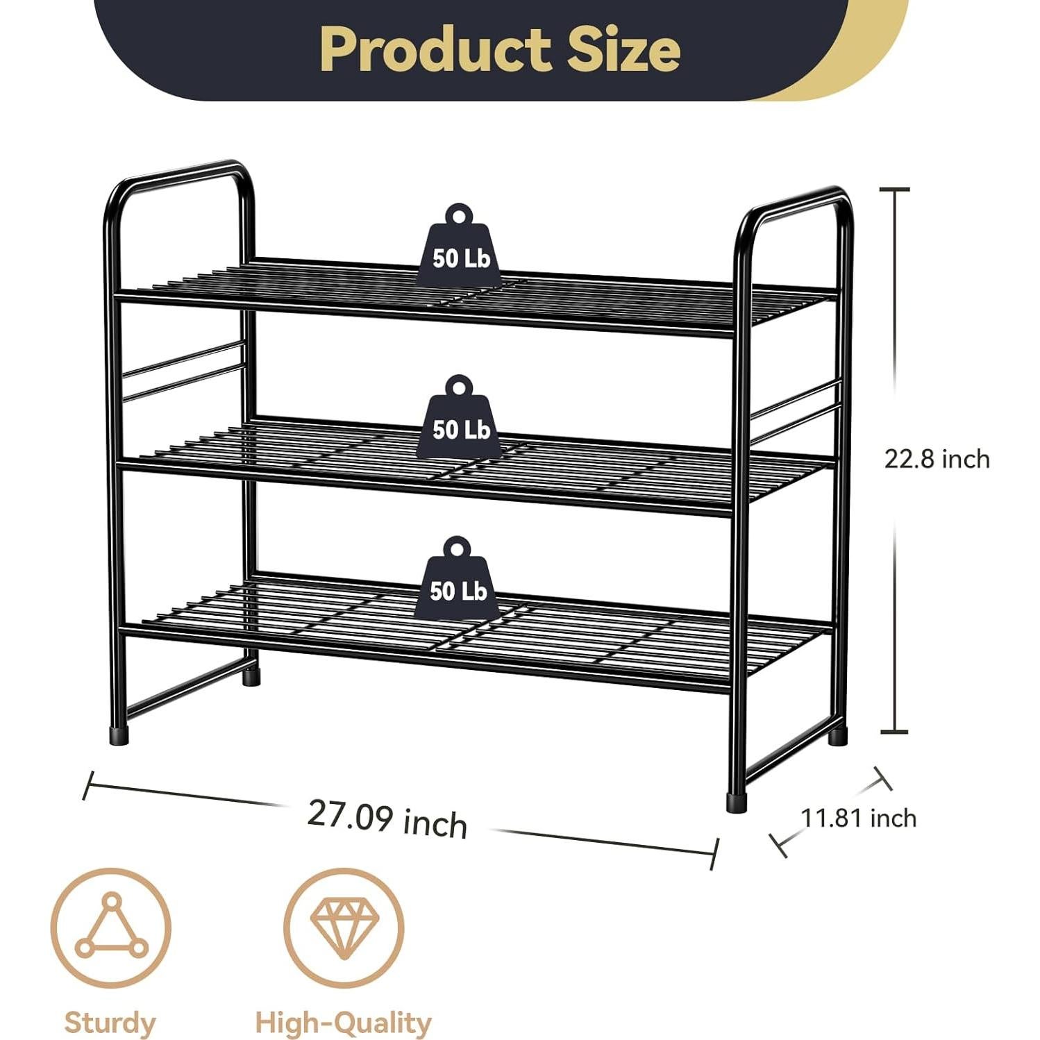 Estante para Zapatos MWQ 3 Niveles Apilable Negro