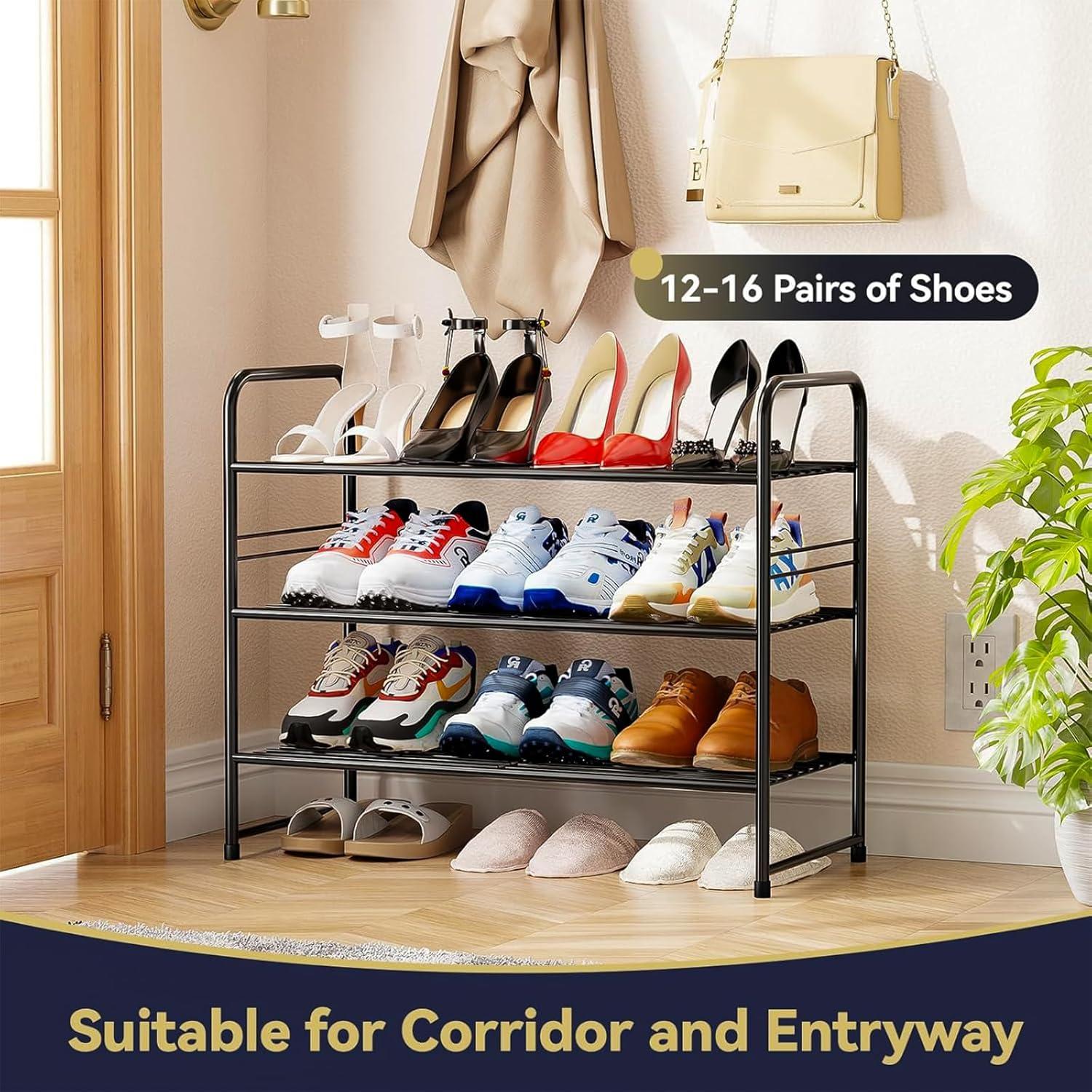 Estante para Zapatos MWQ 3 Niveles Apilable Negro