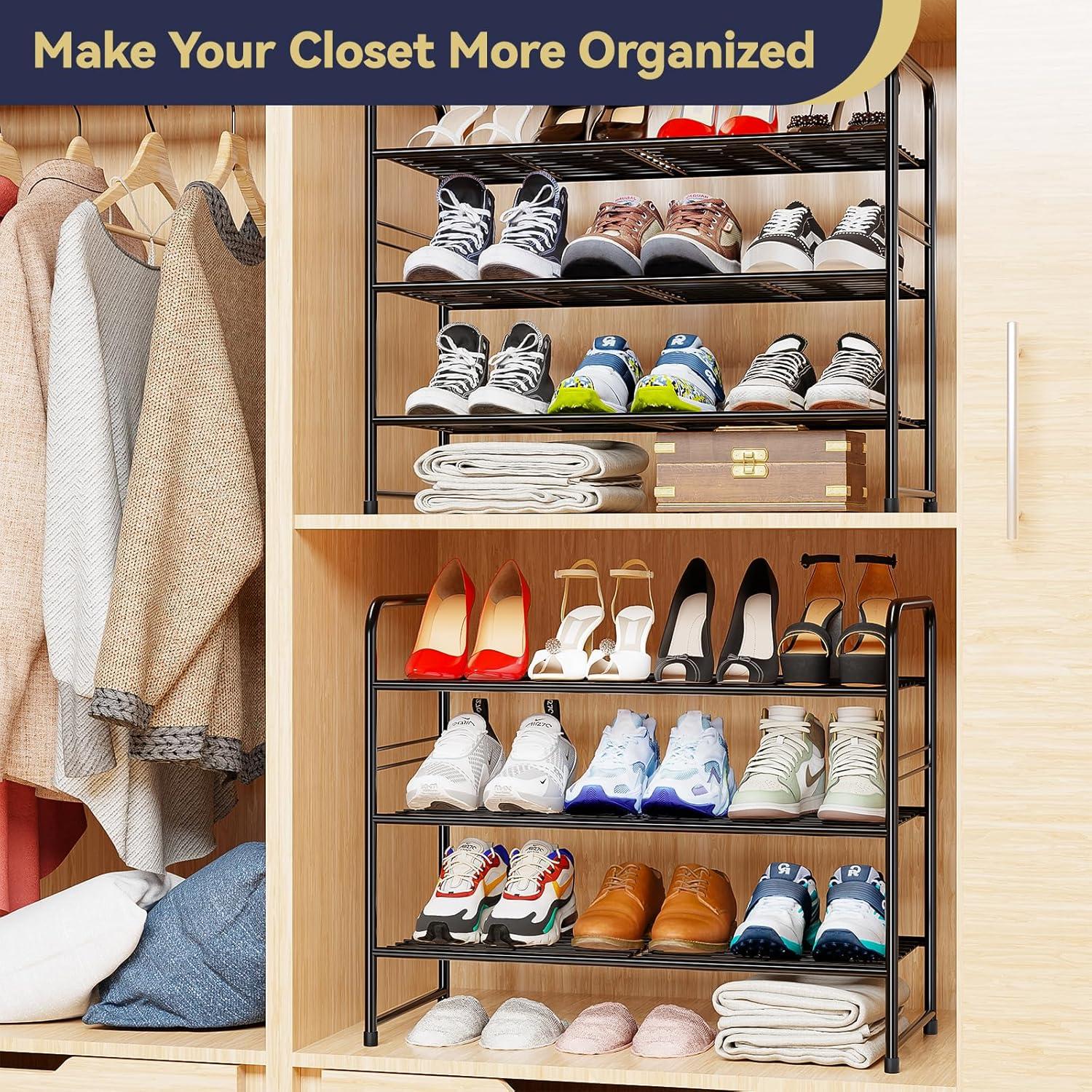 Estante para Zapatos MWQ 3 Niveles Apilable Negro