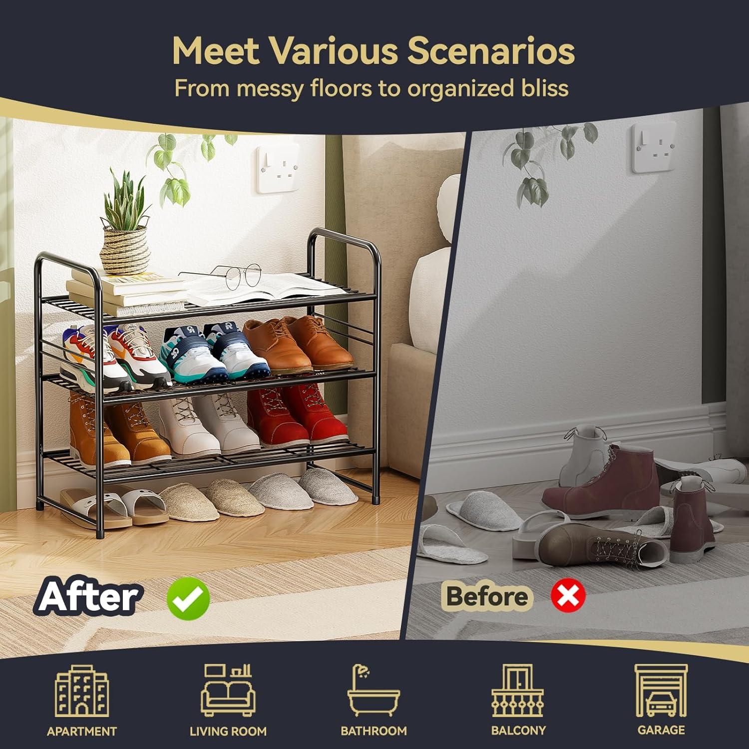 Estante para Zapatos MWQ 3 Niveles Apilable Negro