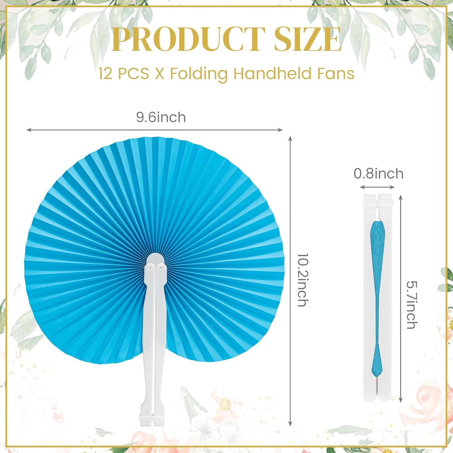 Abanicos Plegables de Papel JOHAUSE 12 Unidades Azul Decorativos