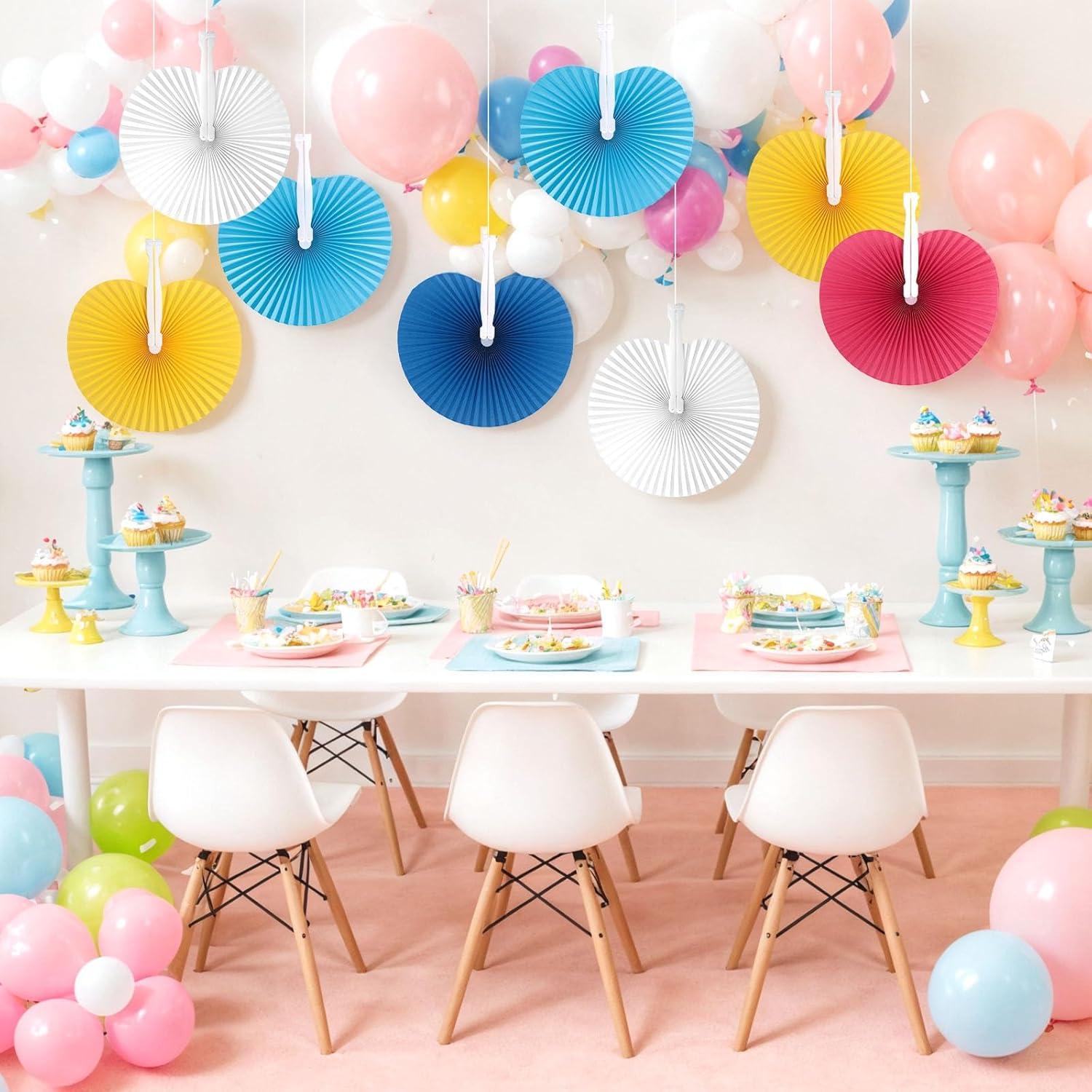 Abanicos Plegables de Papel JOHAUSE 12 Unidades Azul Decorativos