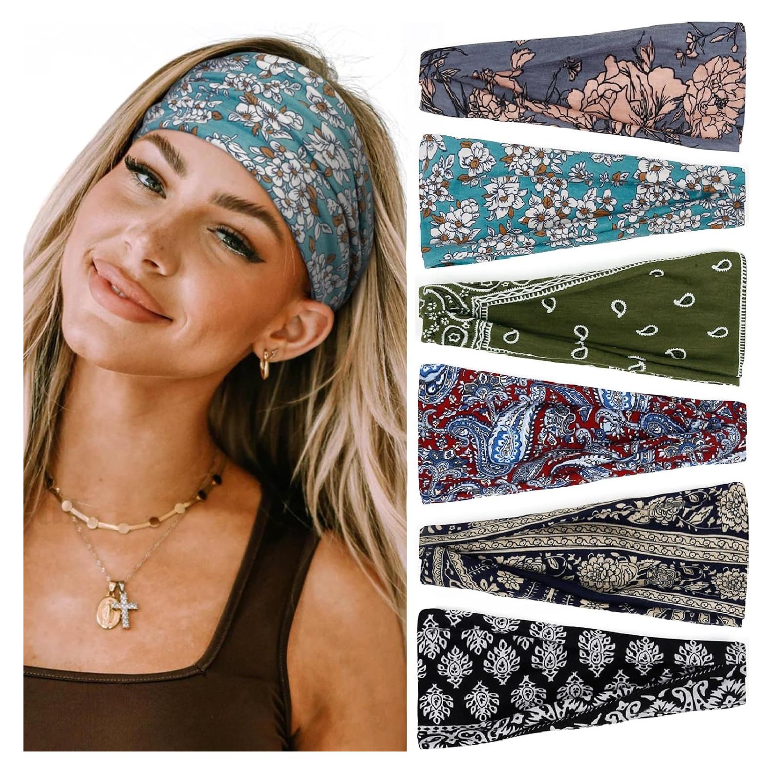 Diademas Elásticas para Mujeres Huachi - Paquete de 6 Estilo Boho