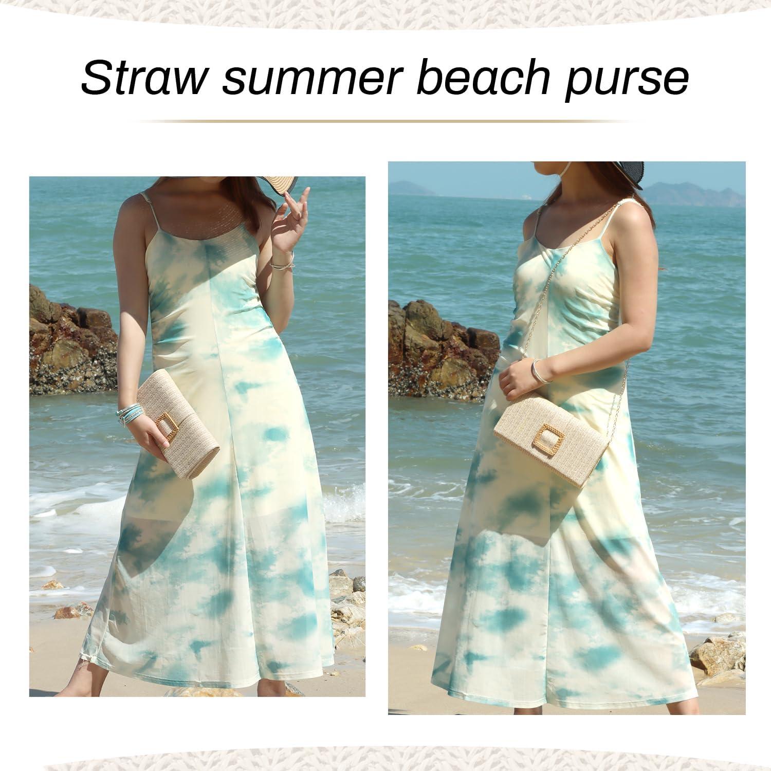 Bolso de mano de paja LUI SUI para mujeres, 24.5x6.5x13 cm