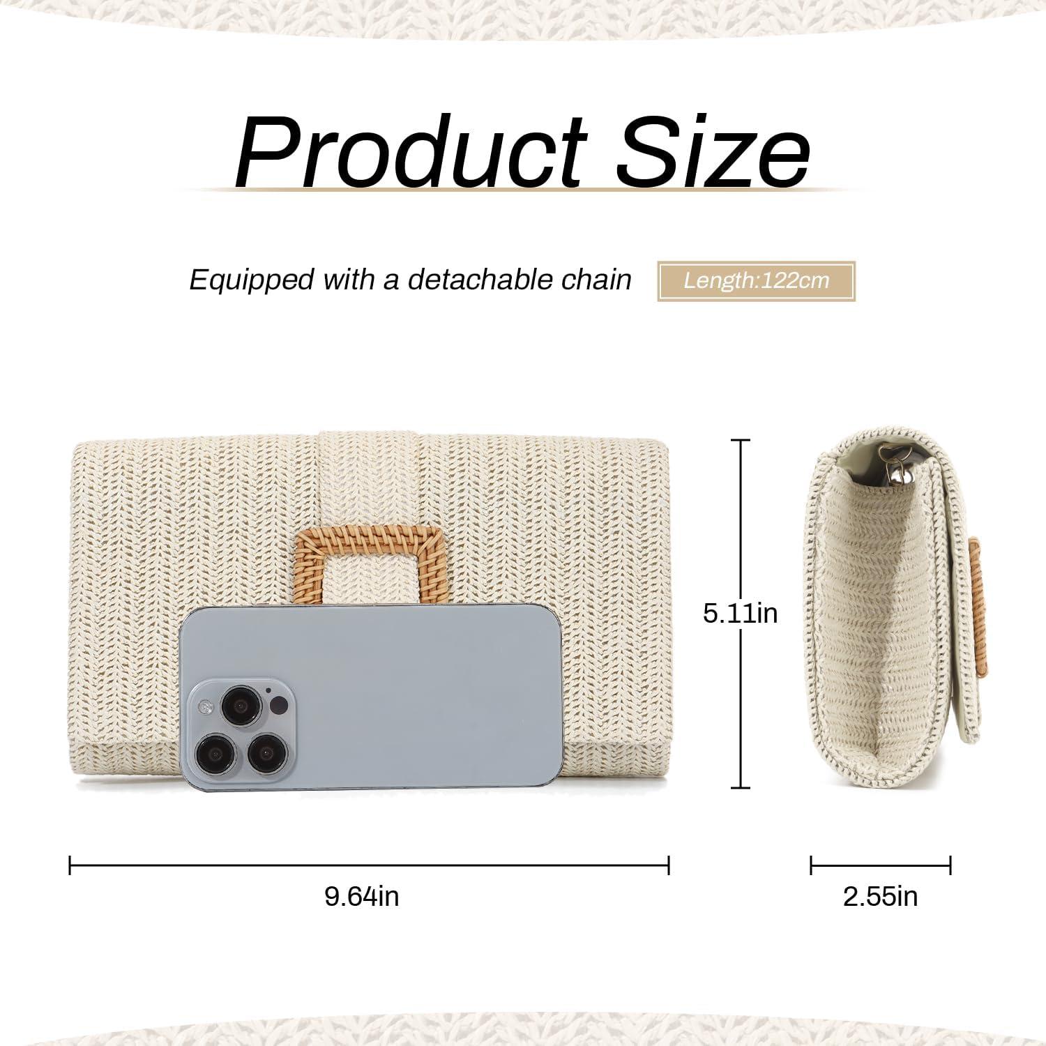 Bolso de mano de paja LUI SUI para mujeres, 24.5x6.5x13 cm