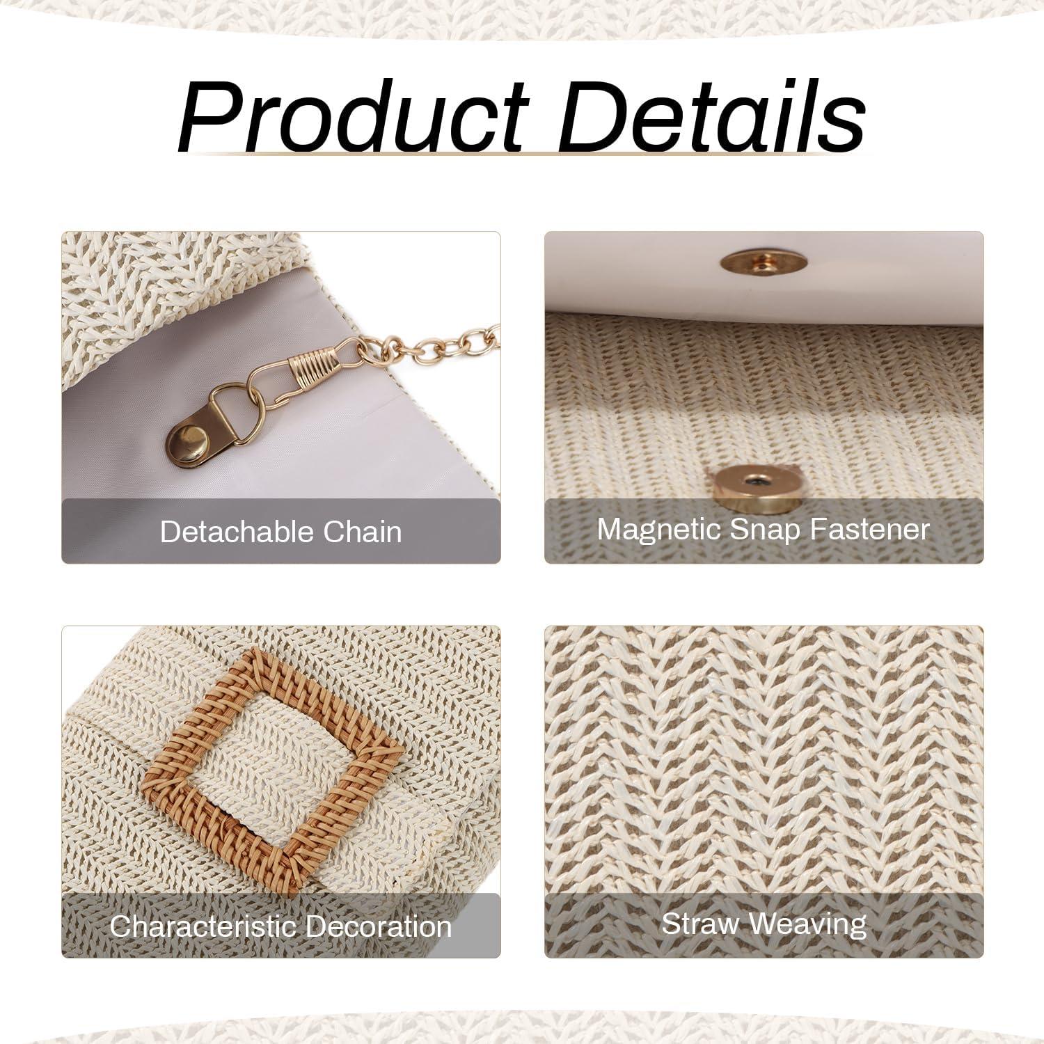 Bolso de mano de paja LUI SUI para mujeres, 24.5x6.5x13 cm