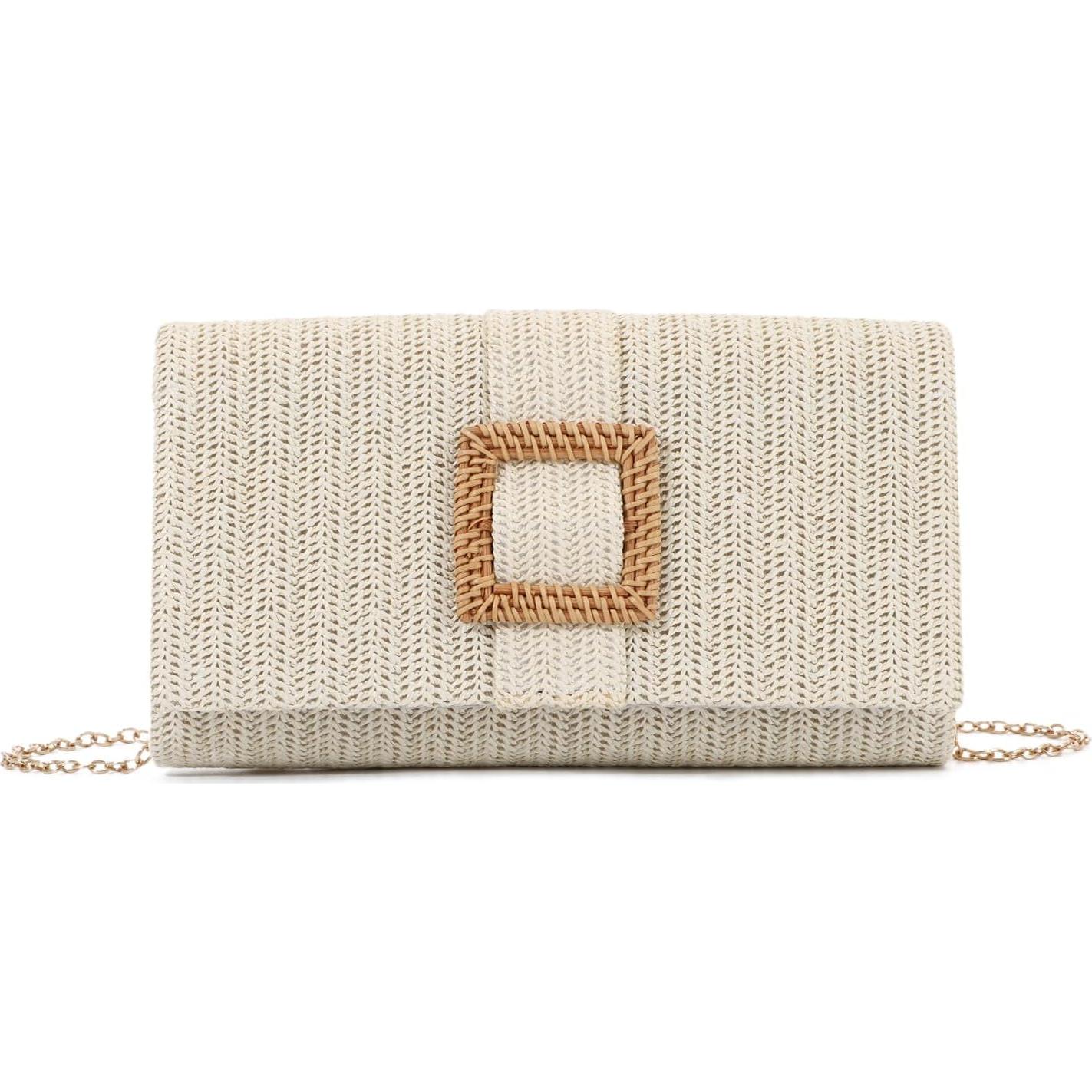 Bolso de mano de paja LUI SUI para mujeres, 24.5x6.5x13 cm