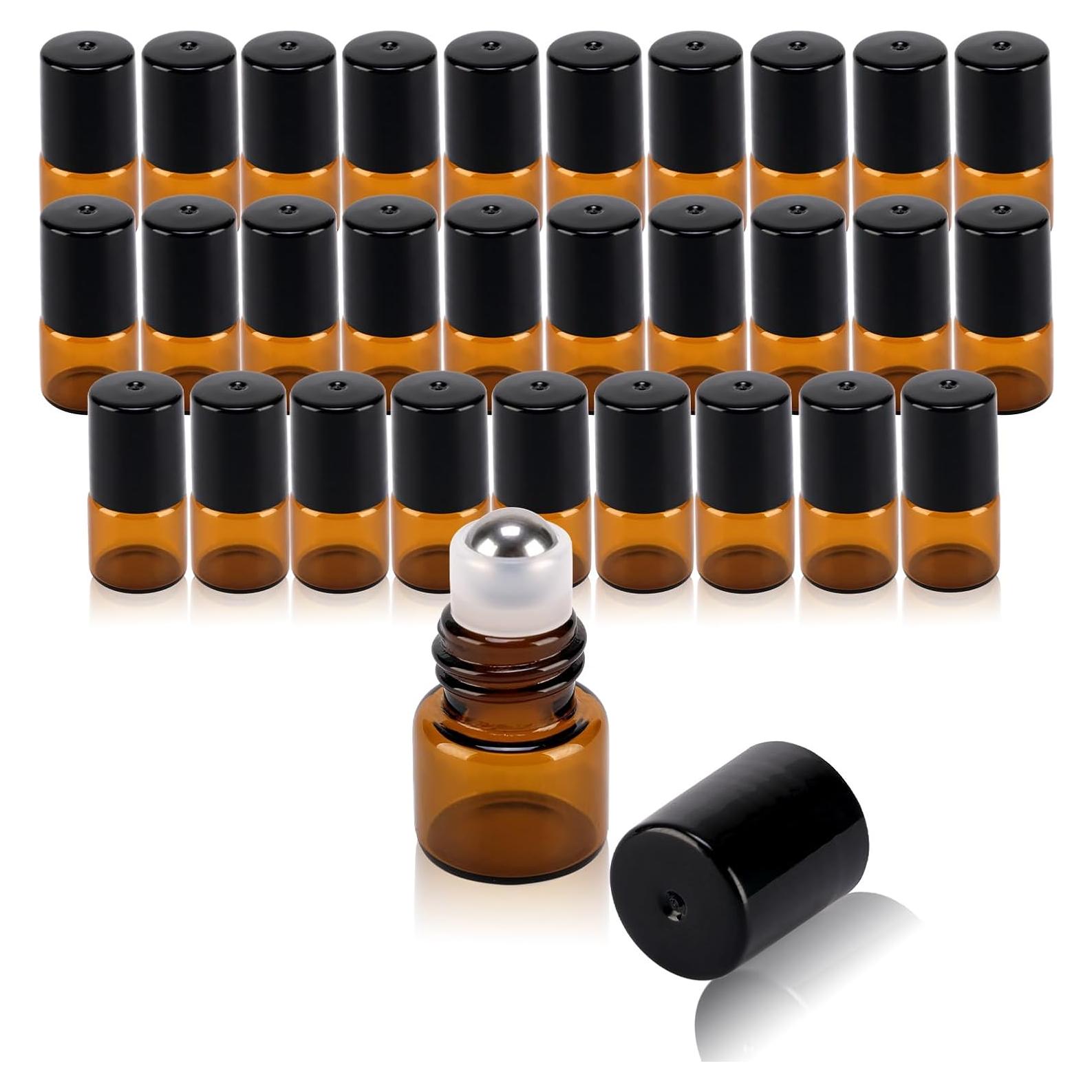 30 Botellas de Vidrio Ámbar 1ml con Rodillo RAMFIYN - A Prueba de Fugas