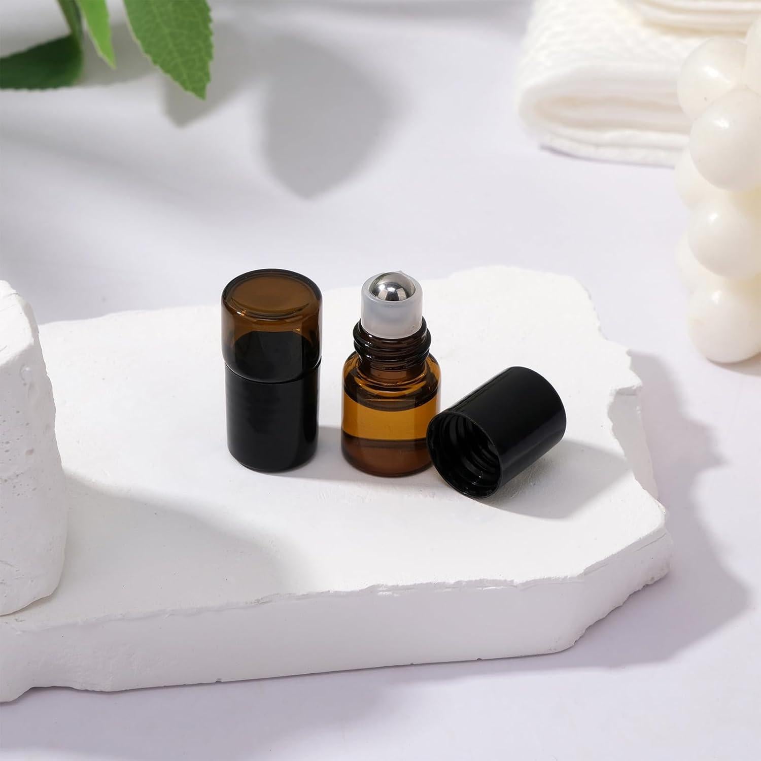 30 Botellas de Vidrio Ámbar 1ml con Rodillo RAMFIYN - A Prueba de Fugas