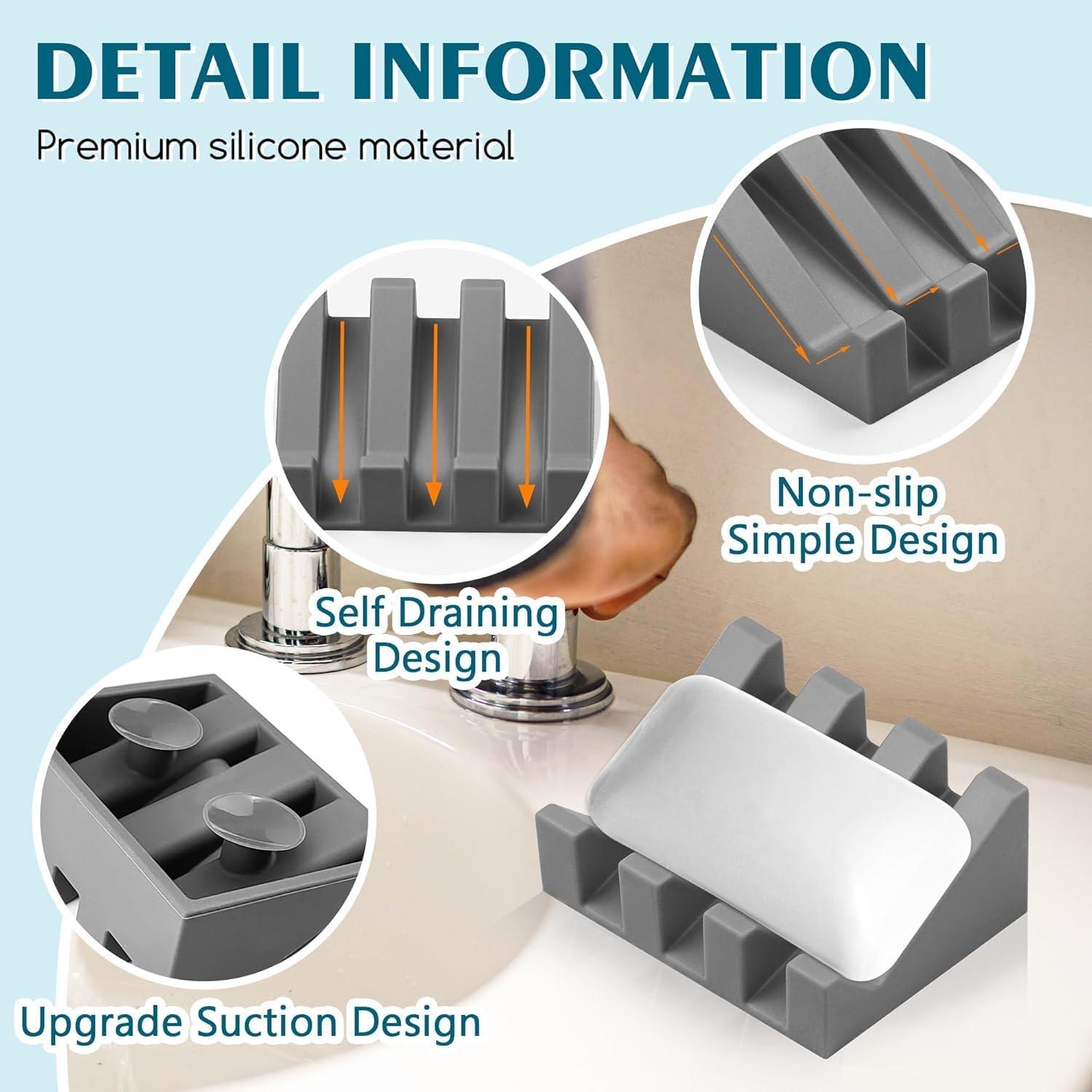 Plato de Jabón de Silicona MRBULLOCK Gris 9.6x7 cm Drenaje Automático