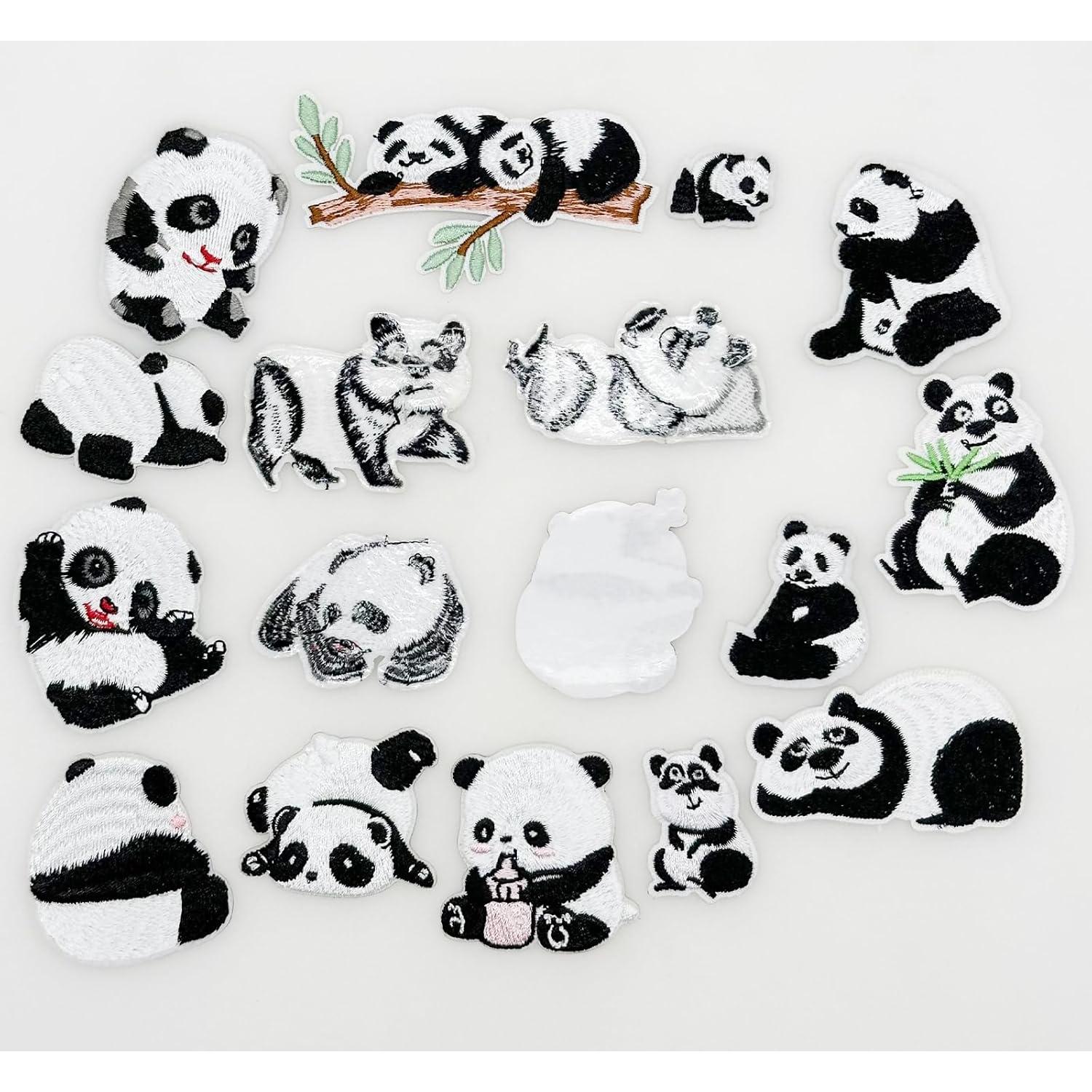 17 Parches de Panda Bordados Yayatty para Planchar y Decorar
