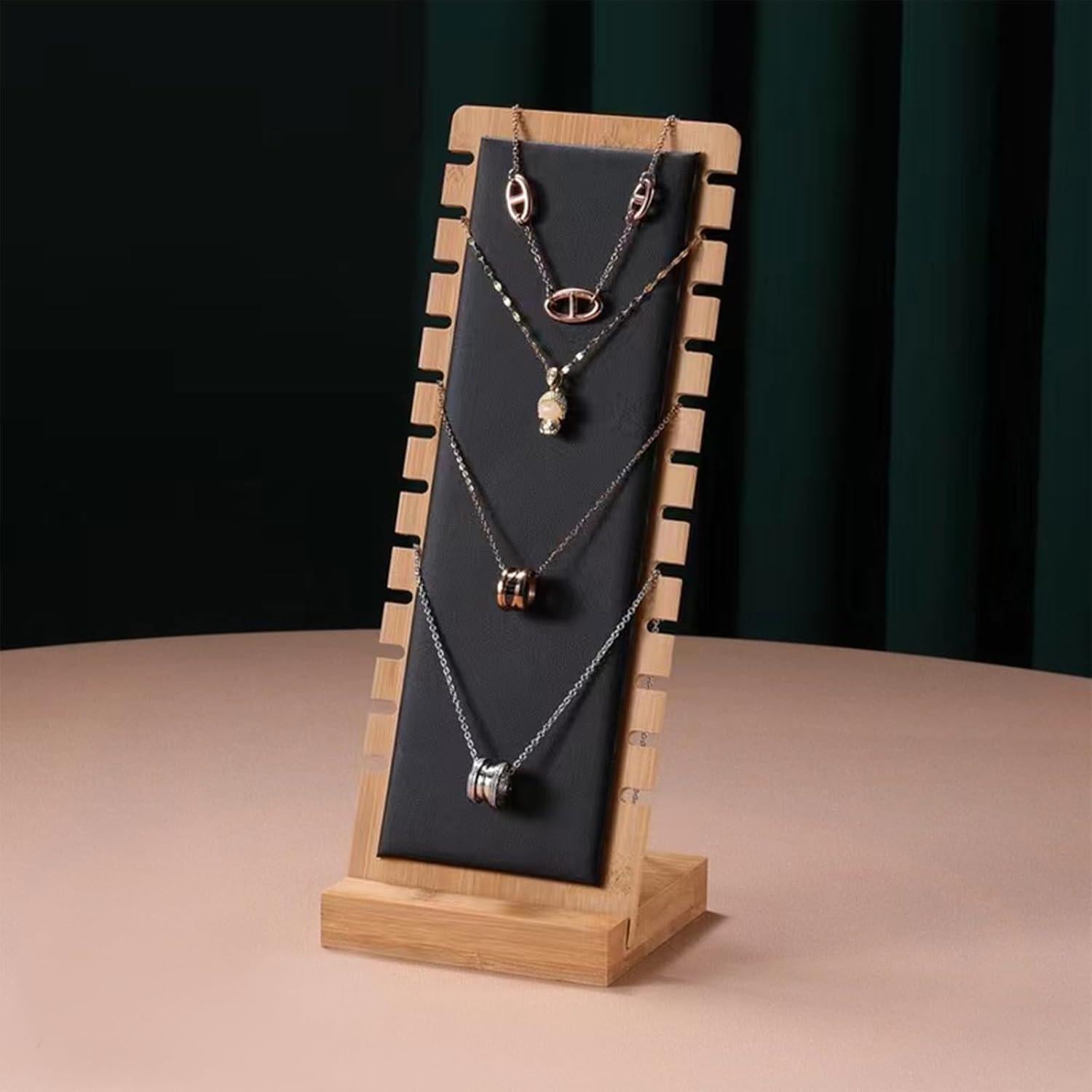 Tablero de Exhibición de Joyería Fresa Dorada 2 PCS Bambú Negro