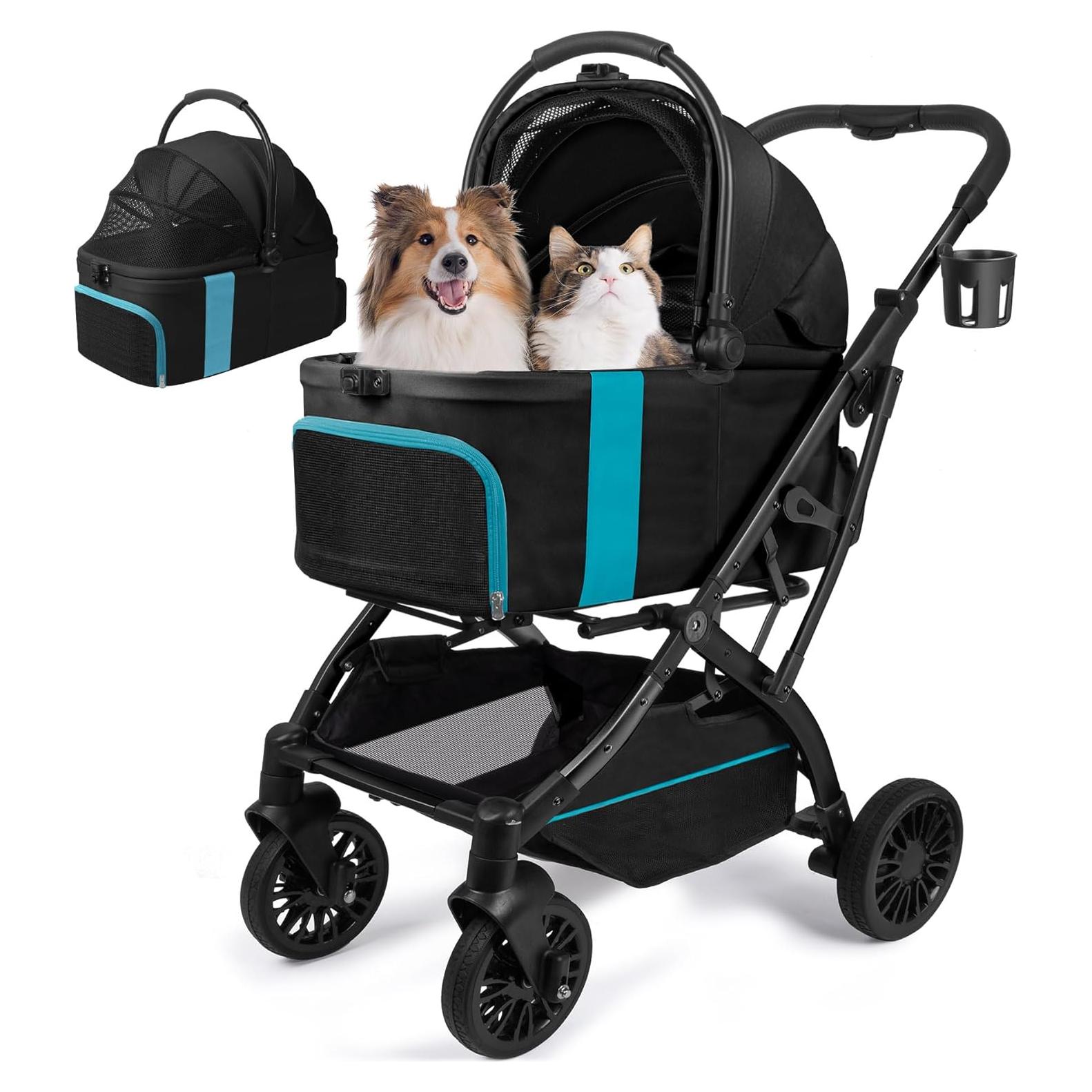 Carrito para Mascotas WagvyGo 5-en-1 Plegable Negro hasta 25kg