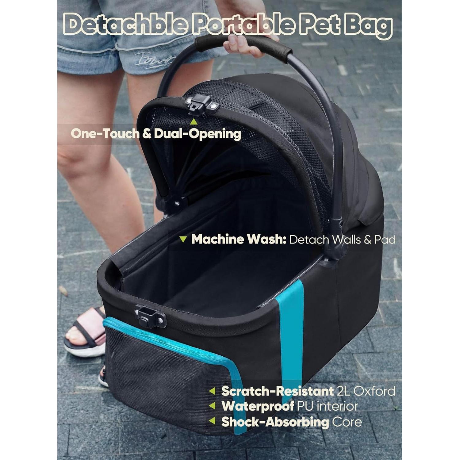 Carrito para Mascotas WagvyGo 5-en-1 Plegable Negro hasta 25kg