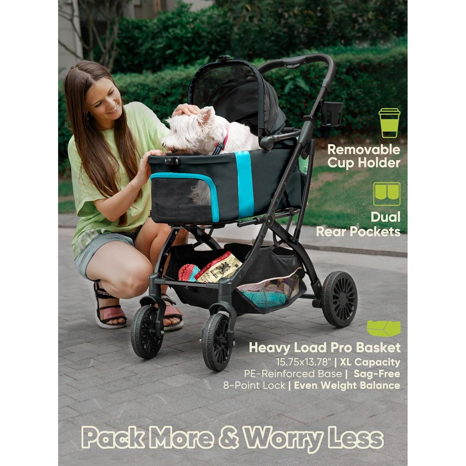 Carrito para Mascotas WagvyGo 5-en-1 Plegable Negro hasta 25kg