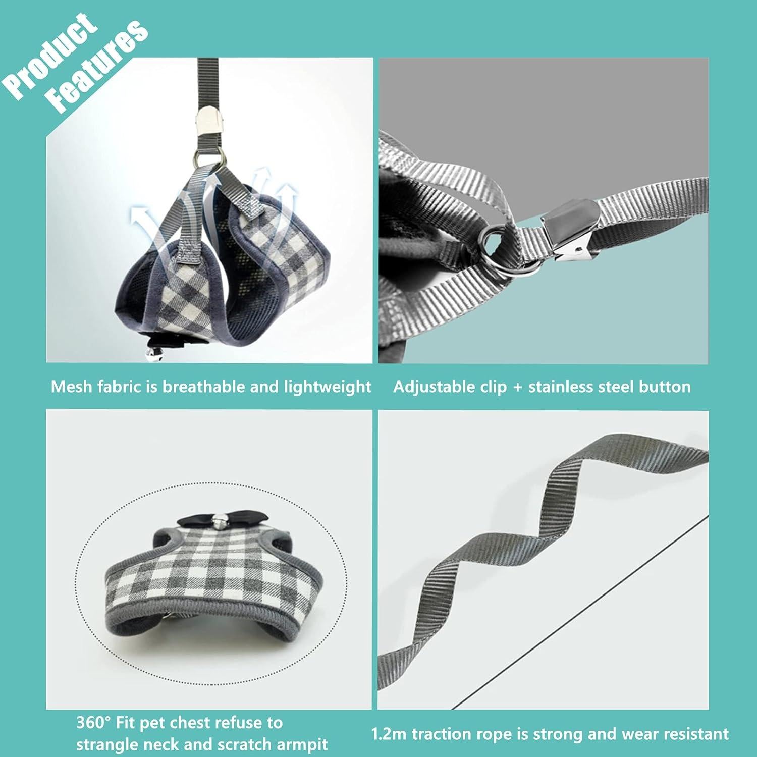 Arnés Ajustable para Gato, Perro y Conejo Kcjuoam XS Gris