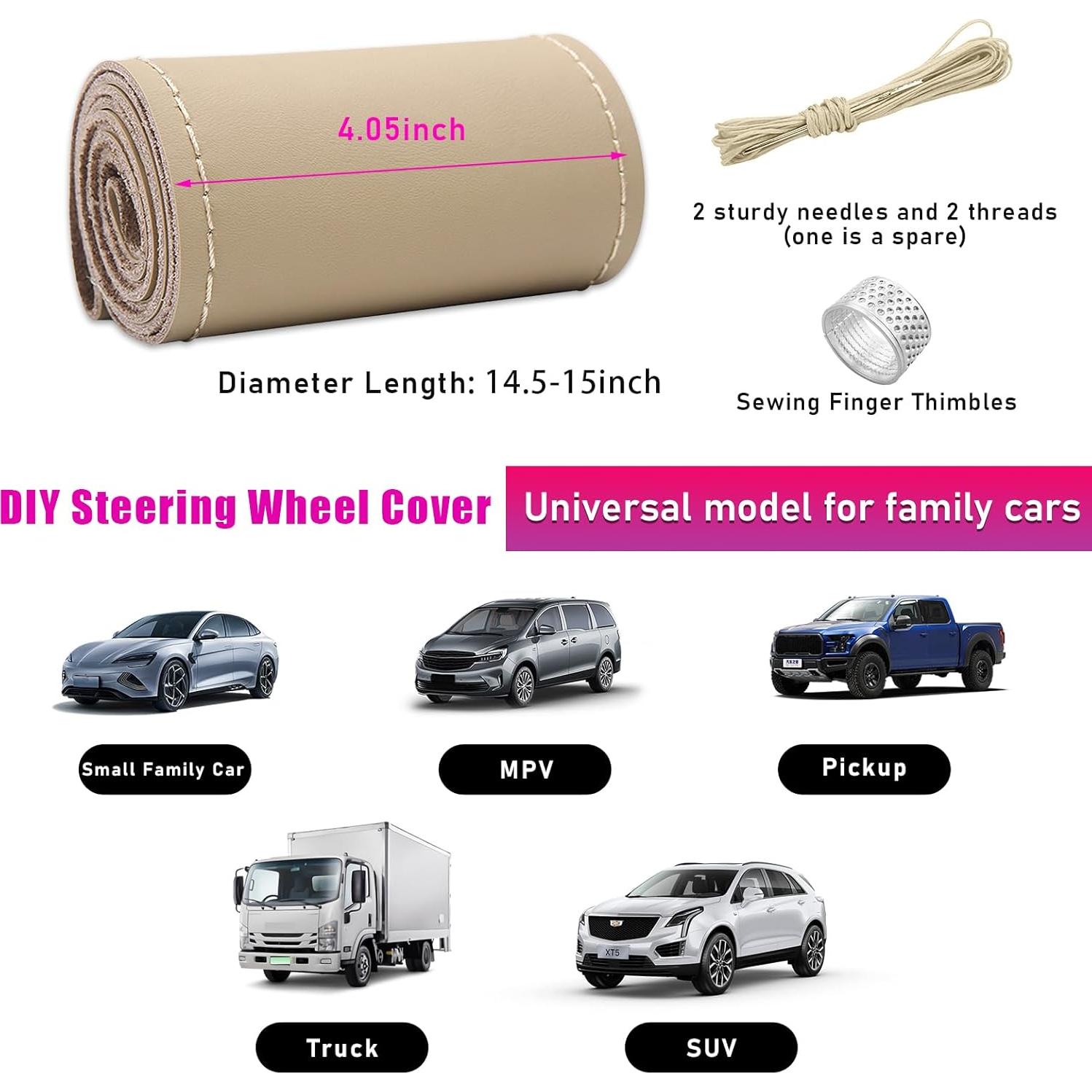 Cubierta de Volante de Cuero Ziciner 38 cm Antideslizante Beige