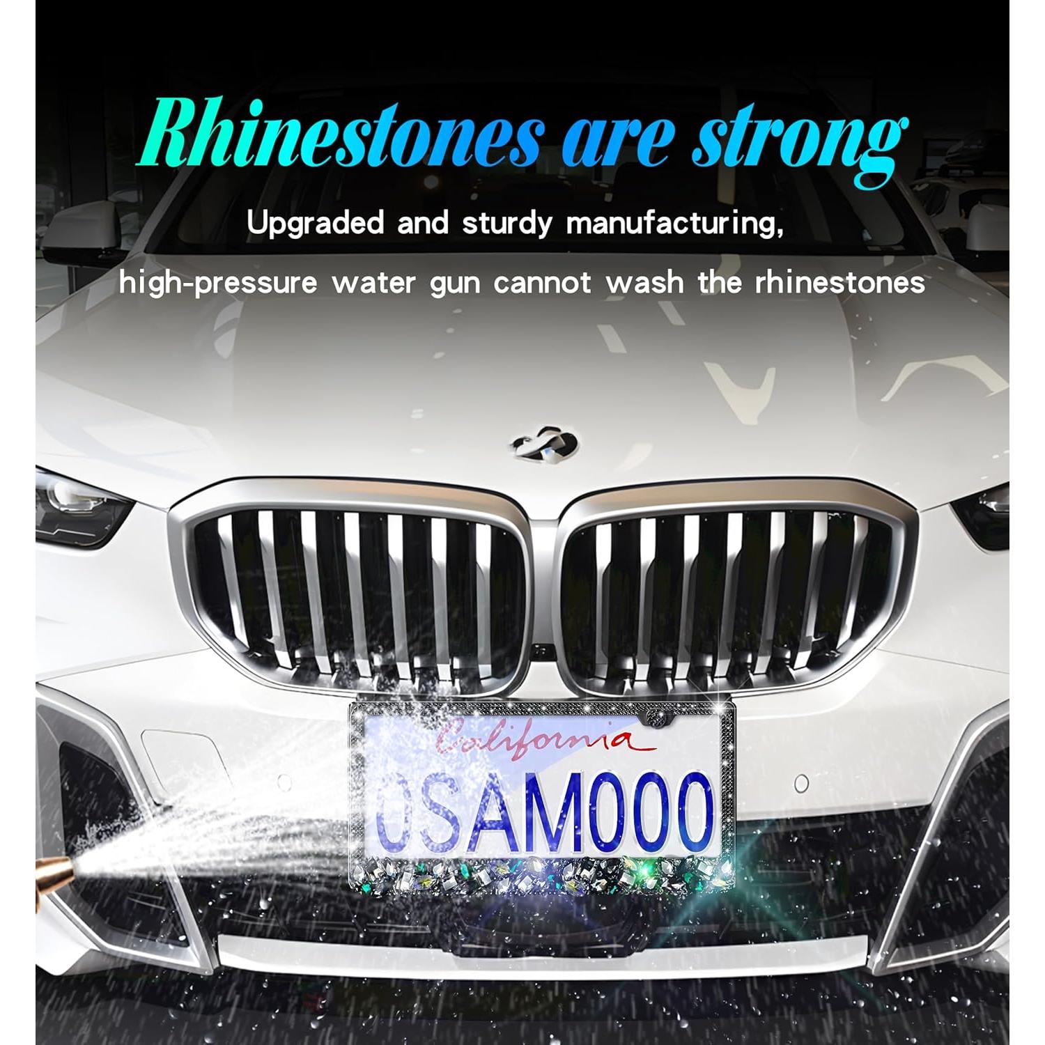 Marcos de Placas de Licencia Murimt con Rhinestones Brillantes 2 Pzs